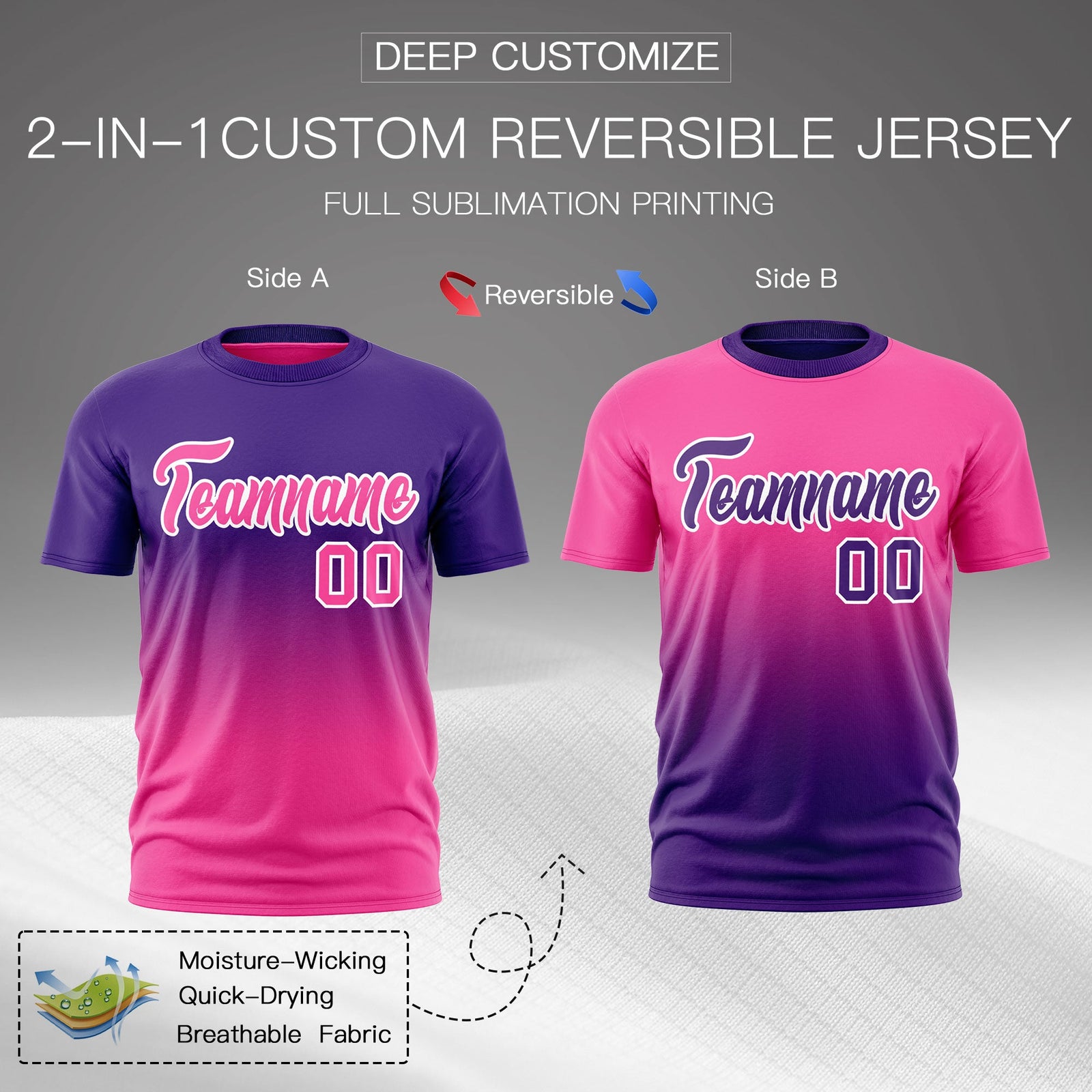 Custom Purple Pink Gradient Fashion Reversible Lightweight T-shirt| KXKSHOP