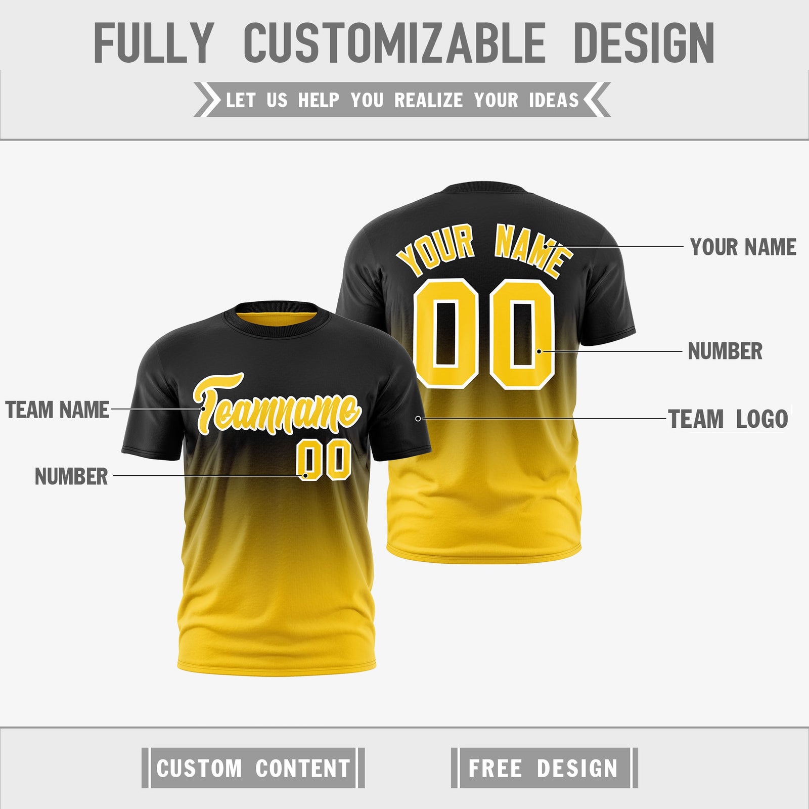 Custom Gold Black Gradient Fashion Reversible Lightweight T-shirt| KXKSHOP