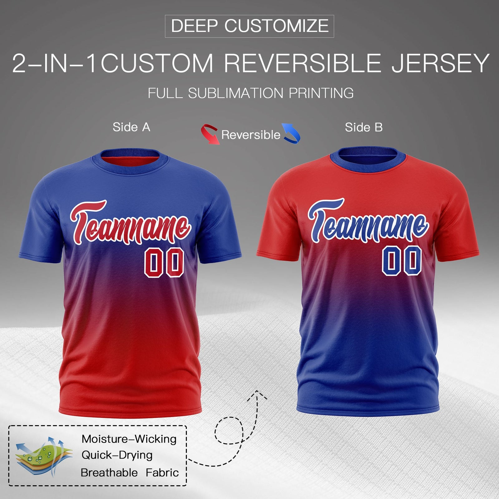 Custom Red Royal Blue Gradient Fashion Reversible Lightweight T-shirt| KXKSHOP
