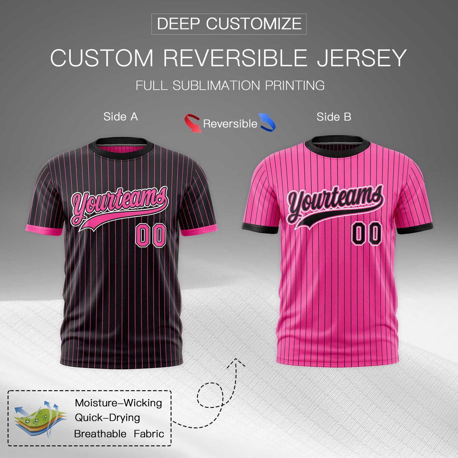 Custom Pink Black White Reversible Stripe Fashion T-shirt| KXKSHOP