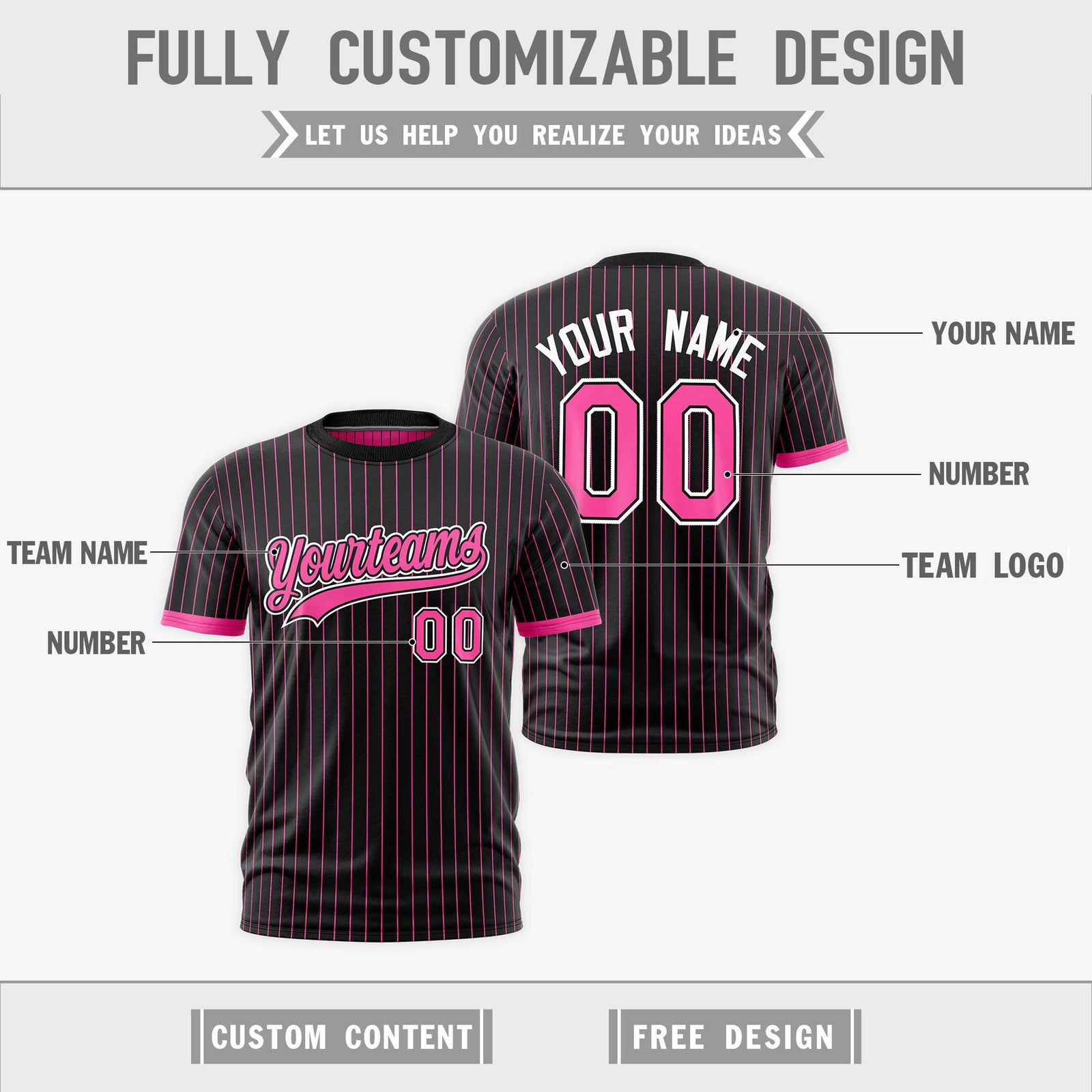 Custom Pink Black White Reversible Stripe Fashion T-shirt| KXKSHOP