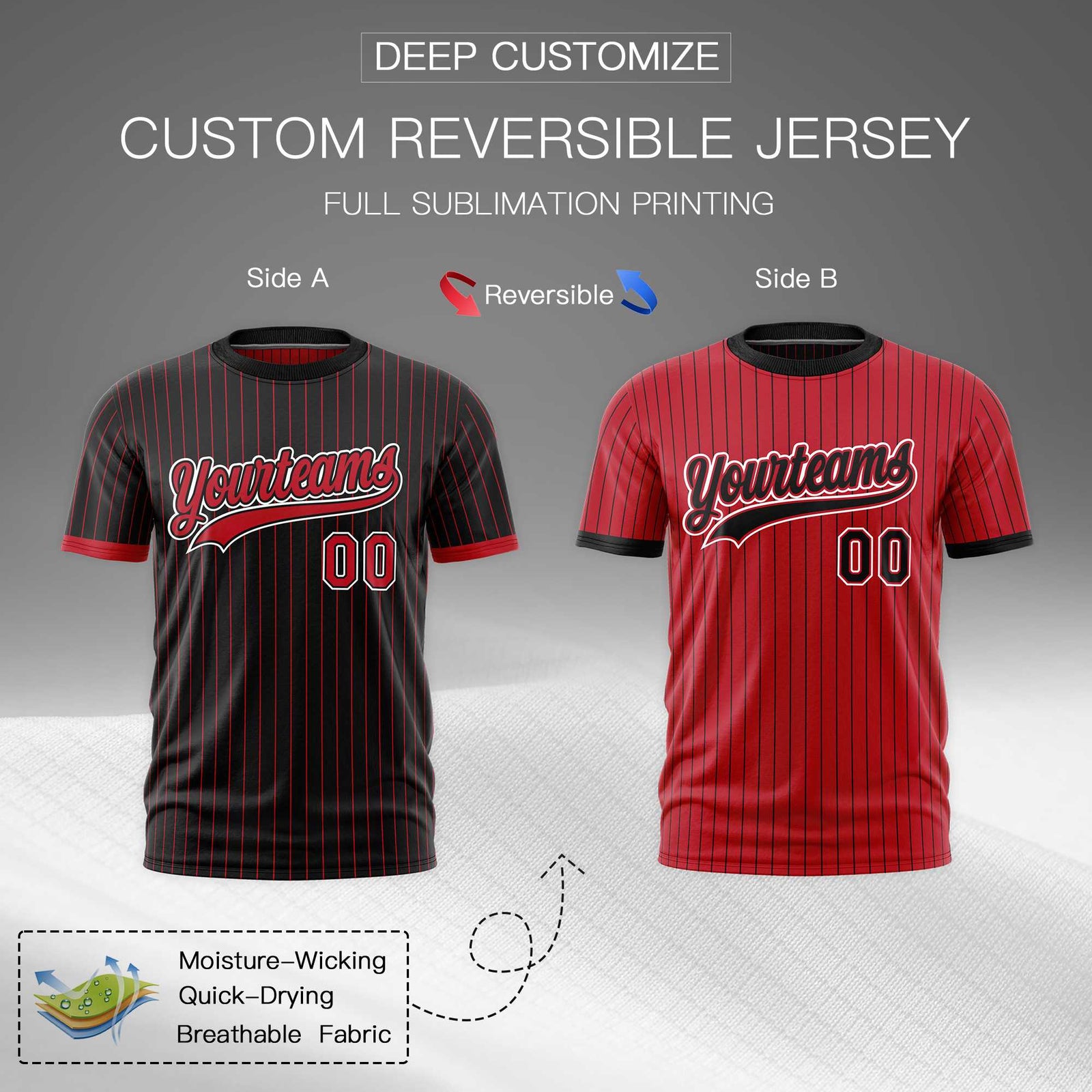 Custom Red Black White Reversible Stripe Fashion T-shirt| KXKSHOP