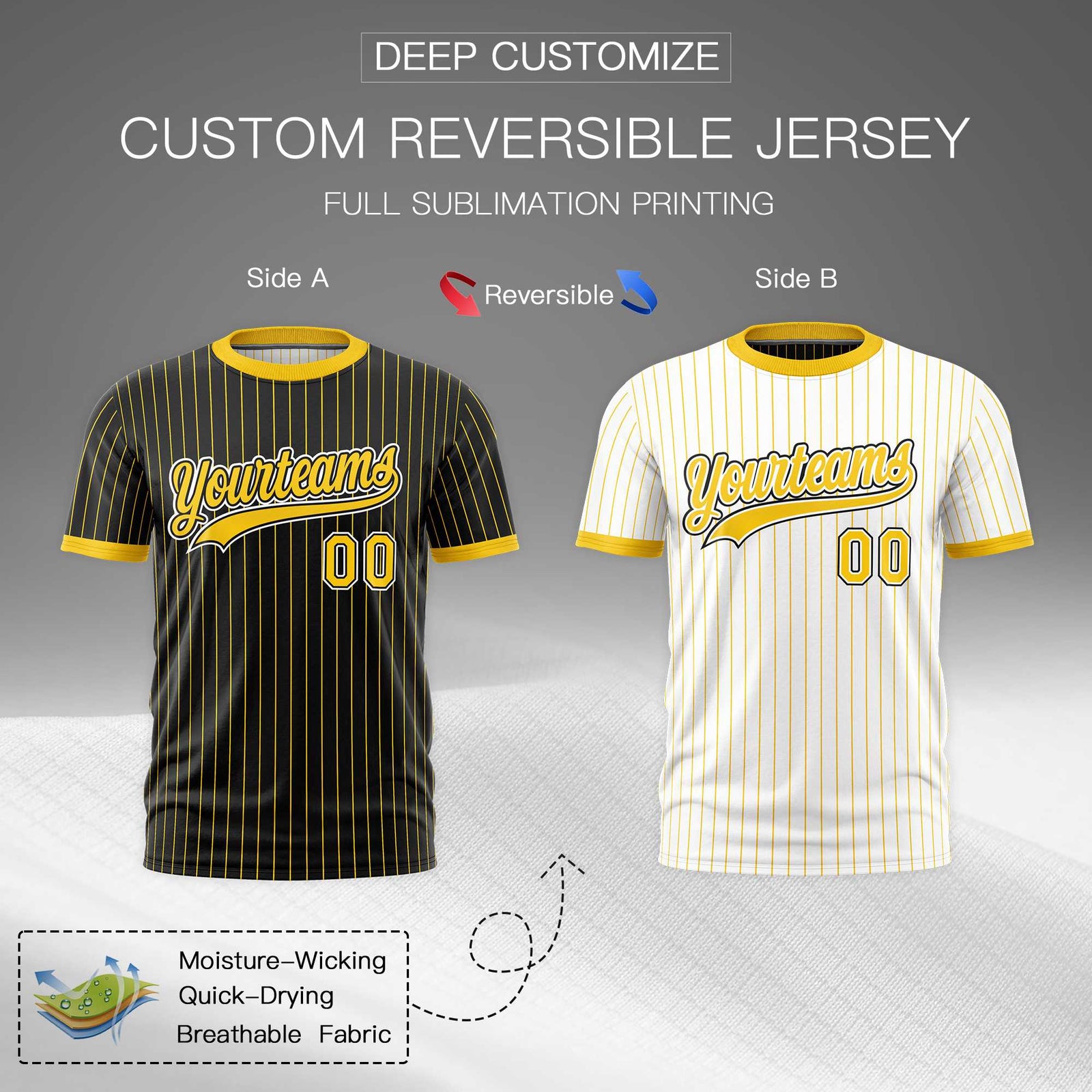 Custom Gold Black White Reversible Stripe Fashion T-shirt| KXKSHOP