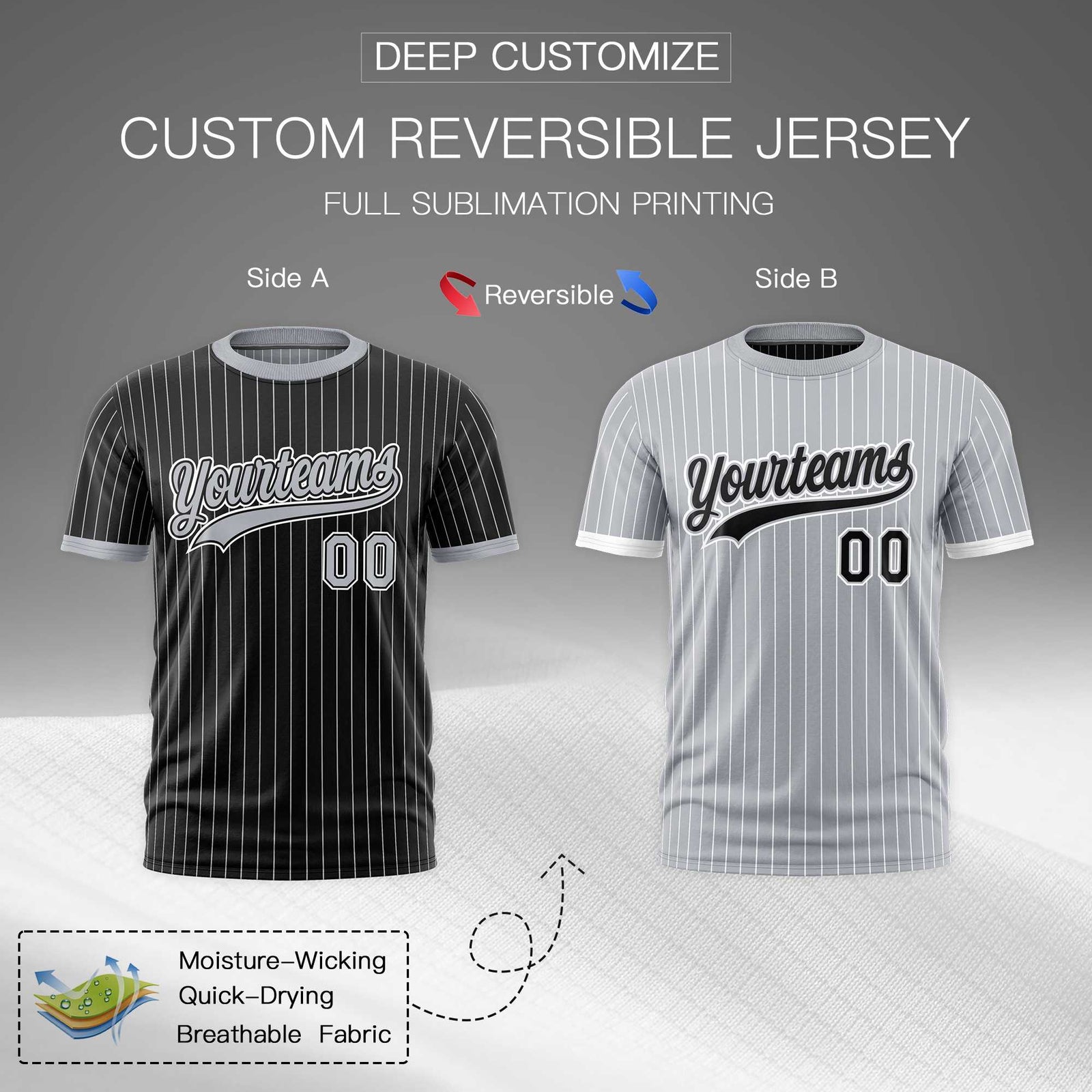 Custom Silver Black White Reversible Stripe Fashion T-shirt| KXKSHOP