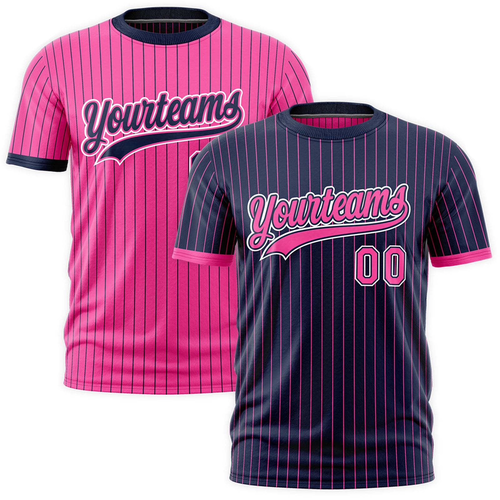 Custom Pink Navy White Reversible Stripe Fashion T-shirt| KXKSHOP
