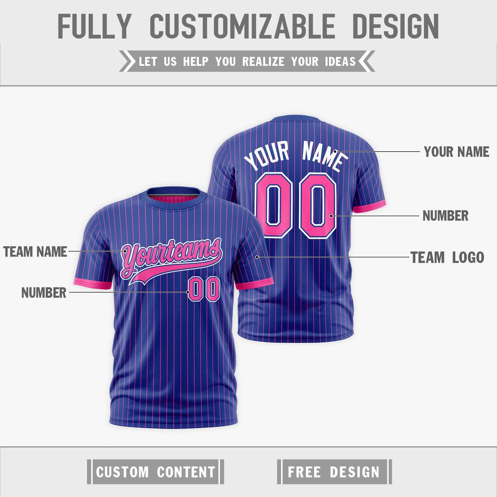 Custom Pink Royal Blue White Reversible Stripe Fashion T-shirt| KXKSHOP