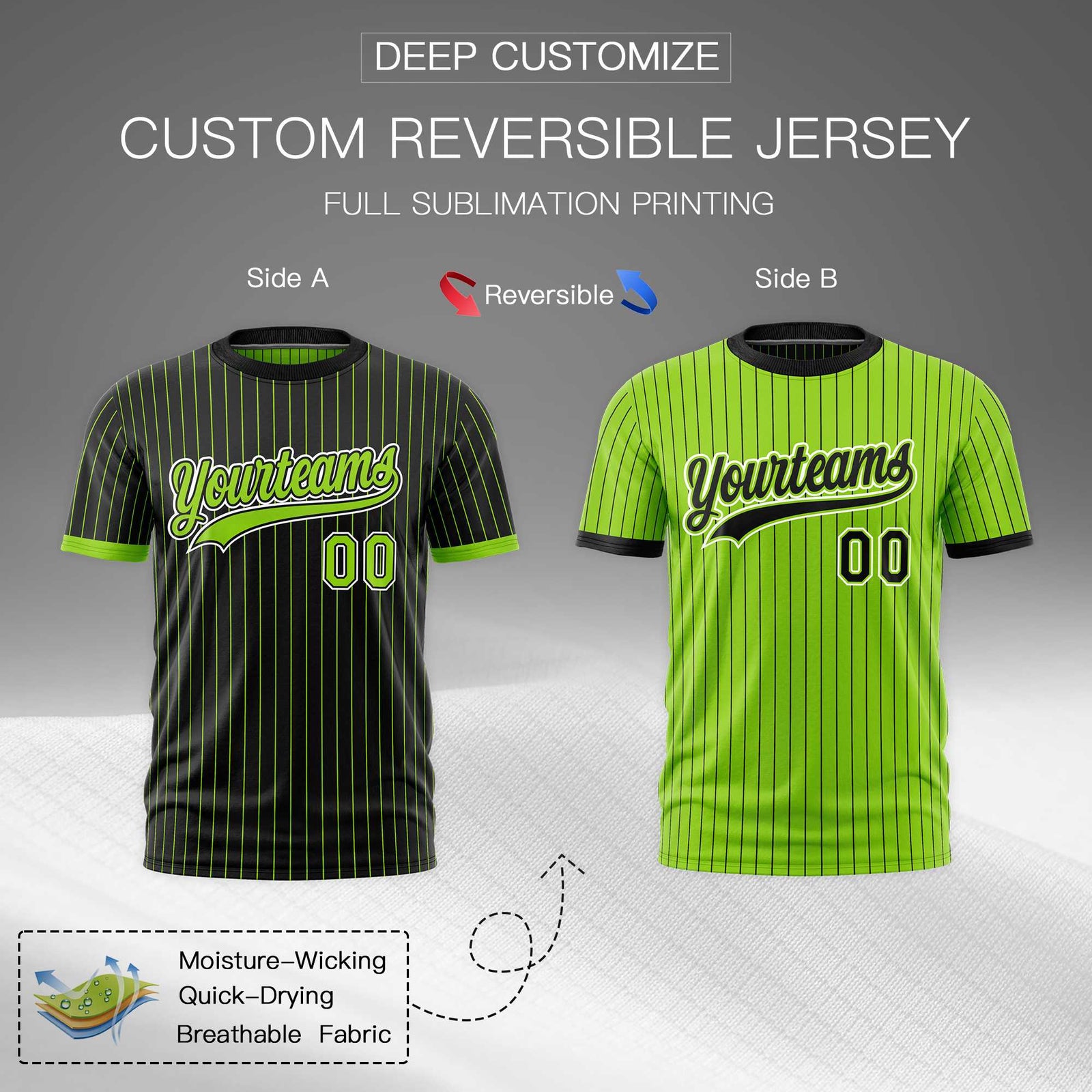 Custom Neon Green Black White Reversible Stripe Fashion T-shirt| KXKSHOP