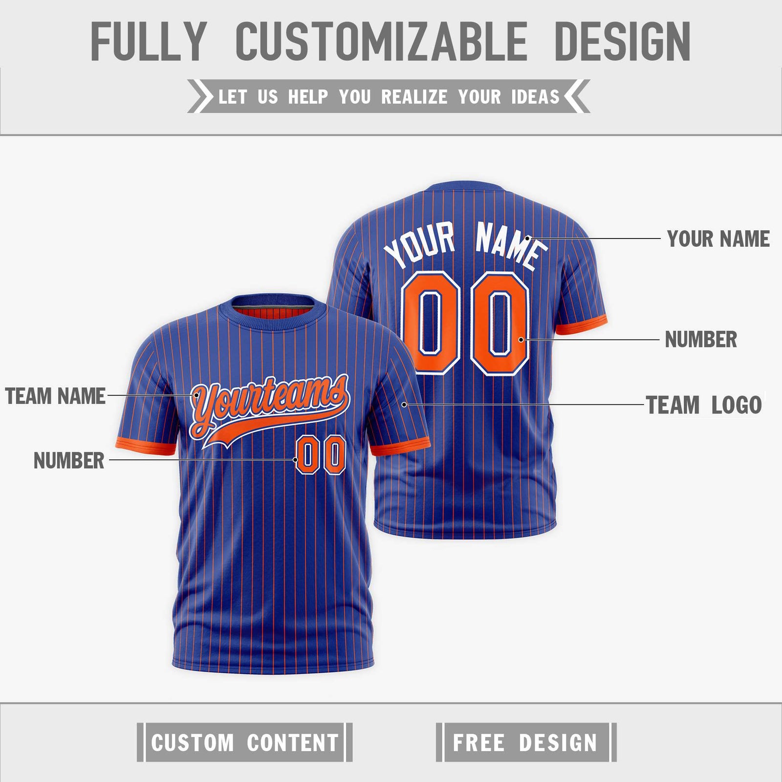 Custom Orange Royal Blue White Reversible Stripe Fashion T-shirt| KXKSHOP