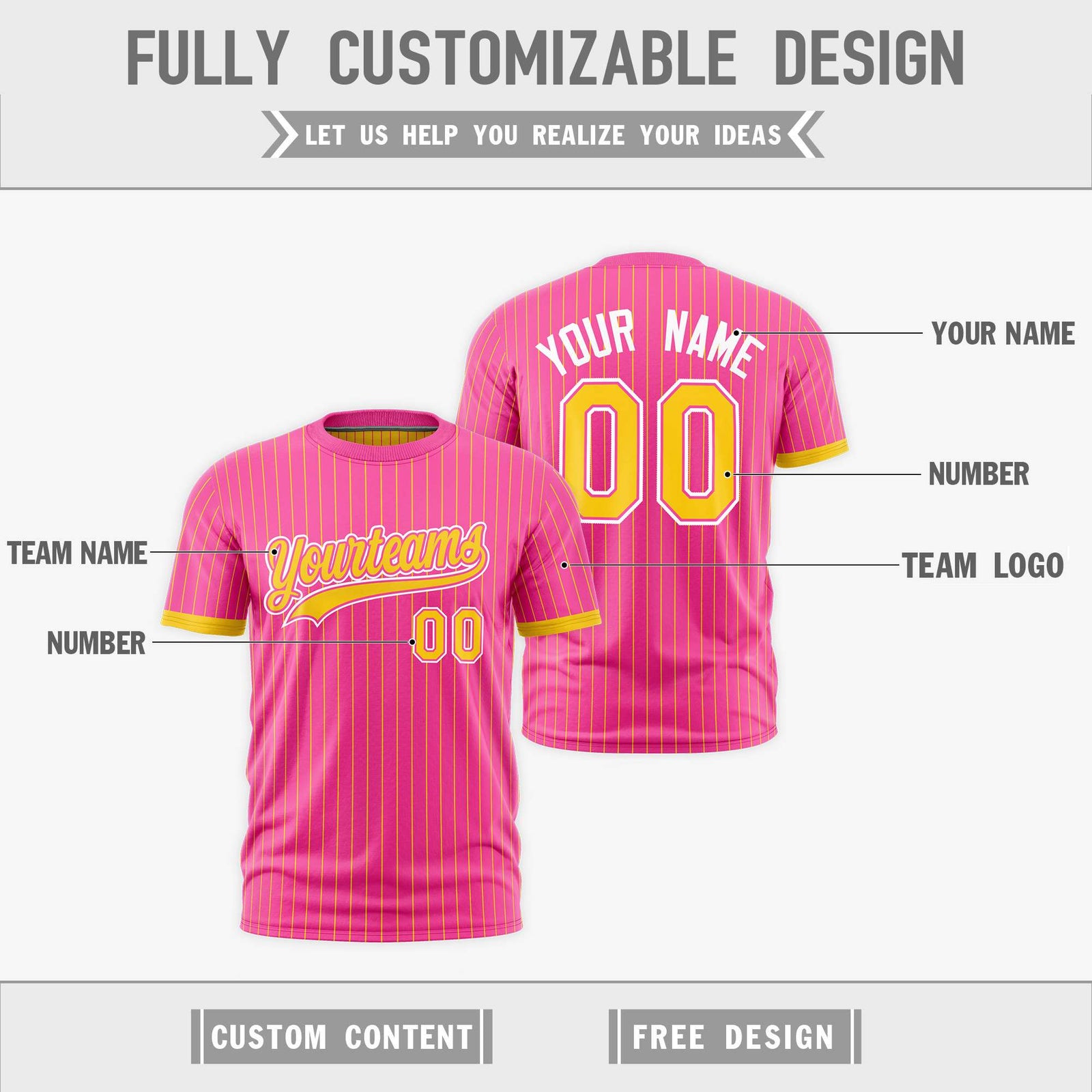 Custom Gold Pink White Reversible Stripe Fashion T-shirt| KXKSHOP