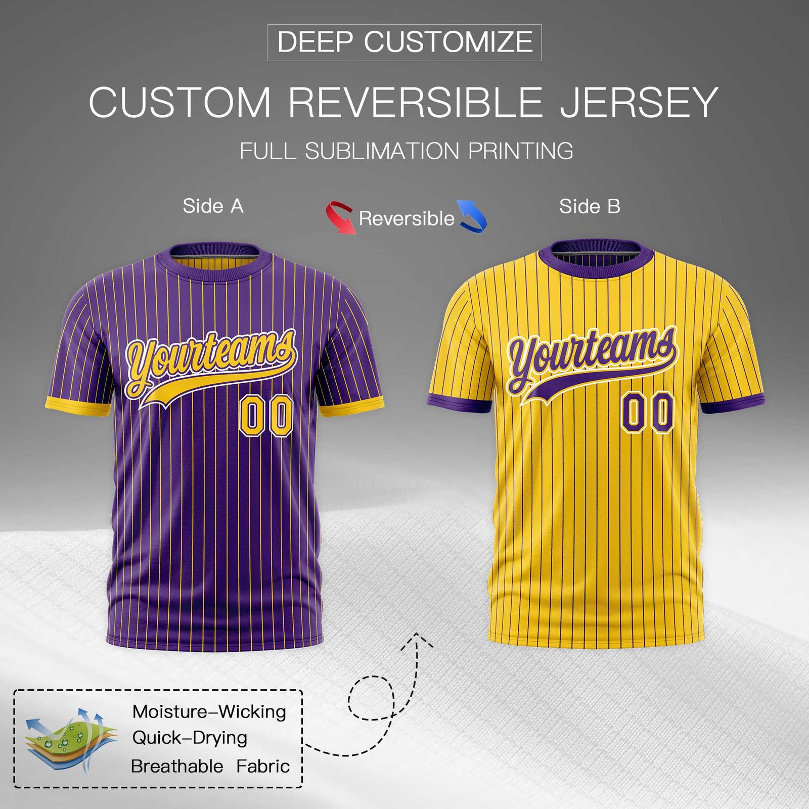Custom Gold Purple White Reversible Stripe Fashion T-shirt| KXKSHOP