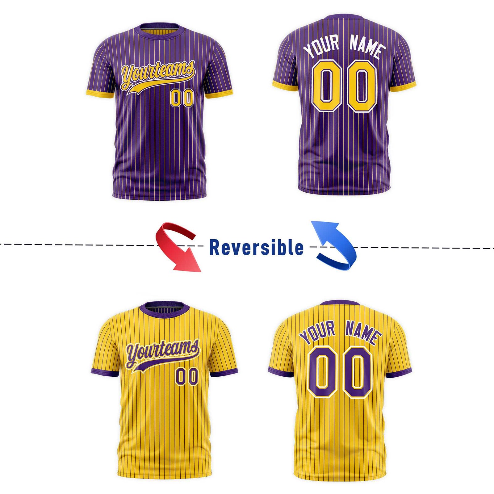 Custom Gold Purple White Reversible Stripe Fashion T-shirt| KXKSHOP