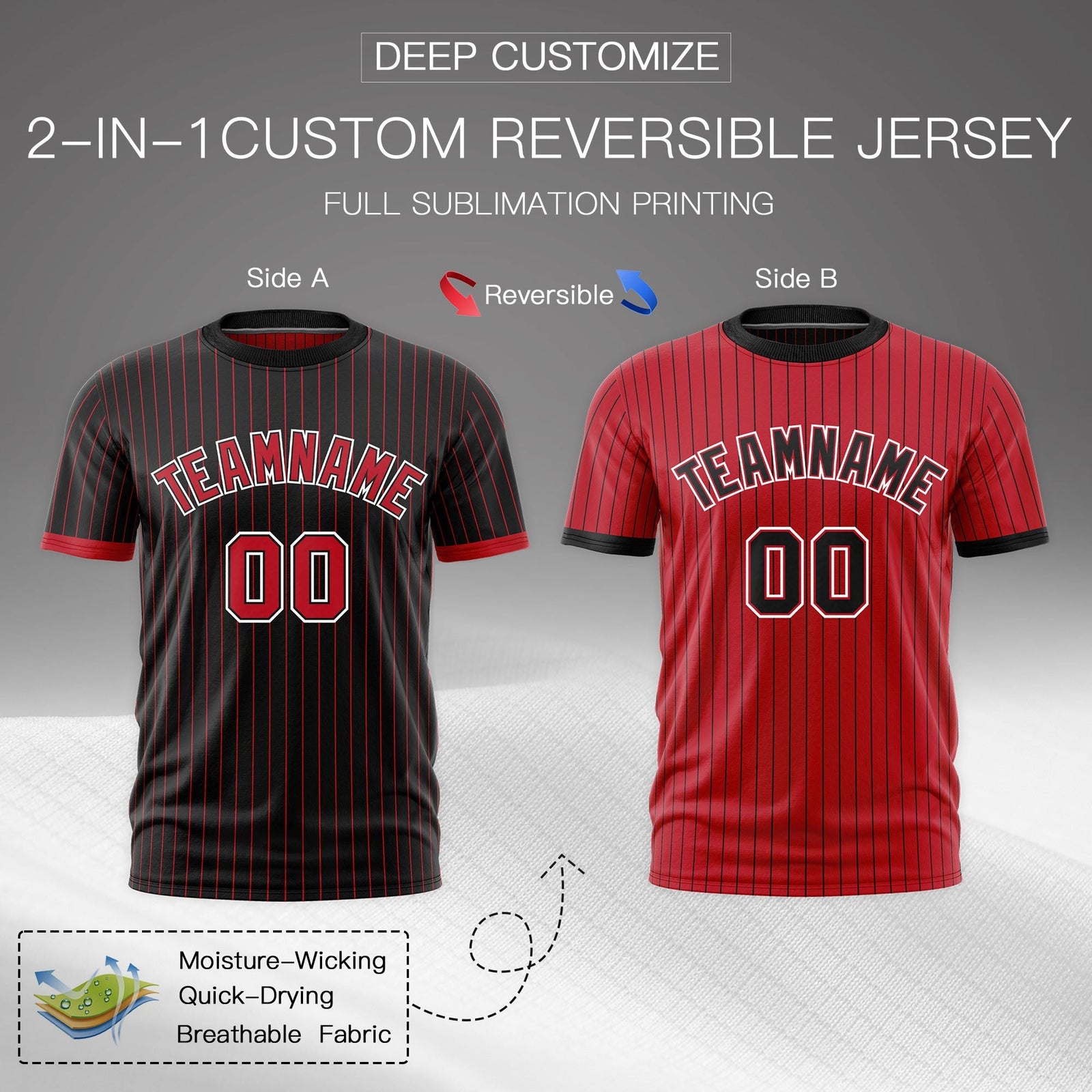 Custom Red Black White Reversible Stripe Fashion T-shirt| KXKSHOP
