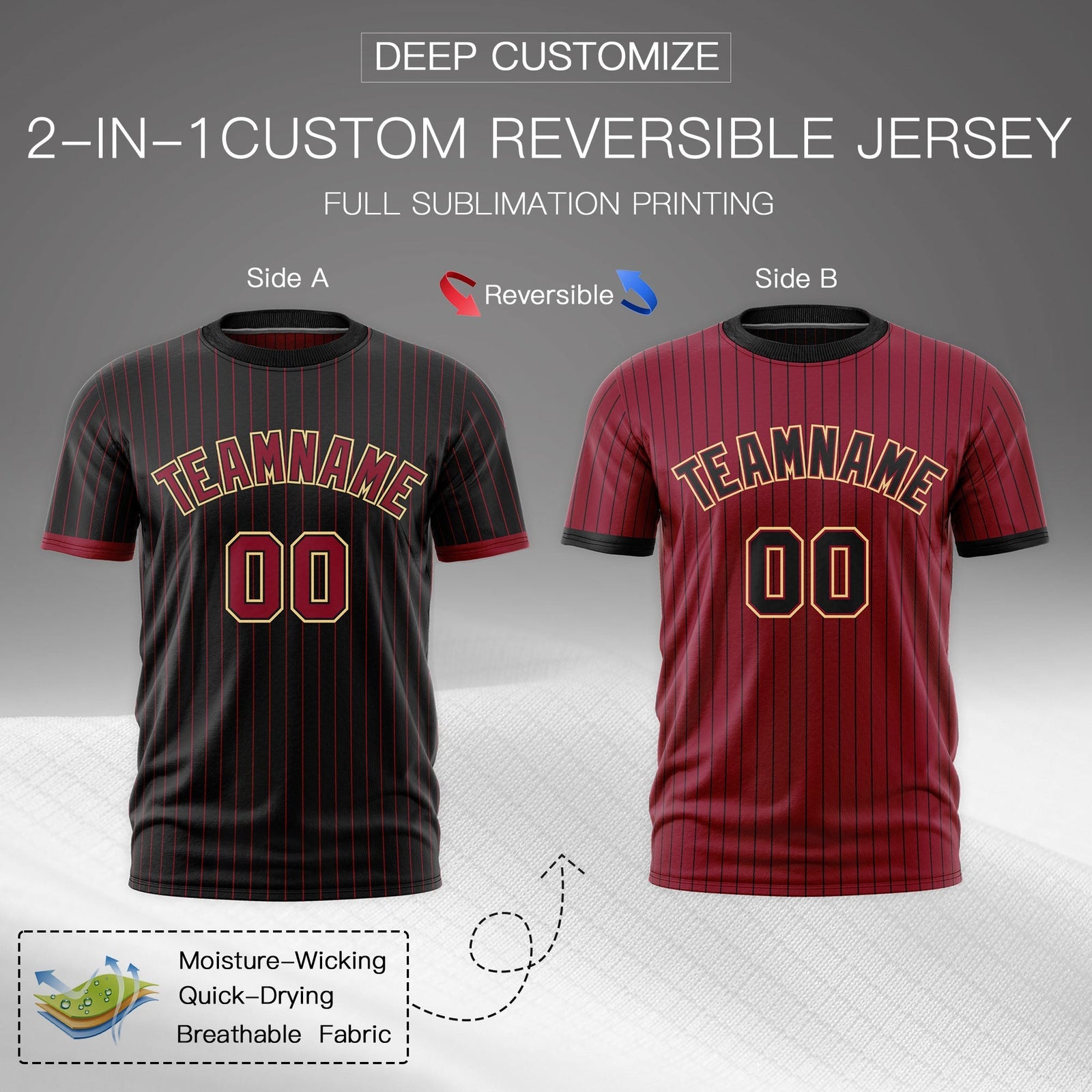 Custom Crimson Black Khaki Reversible Stripe Fashion T-shirt| KXKSHOP