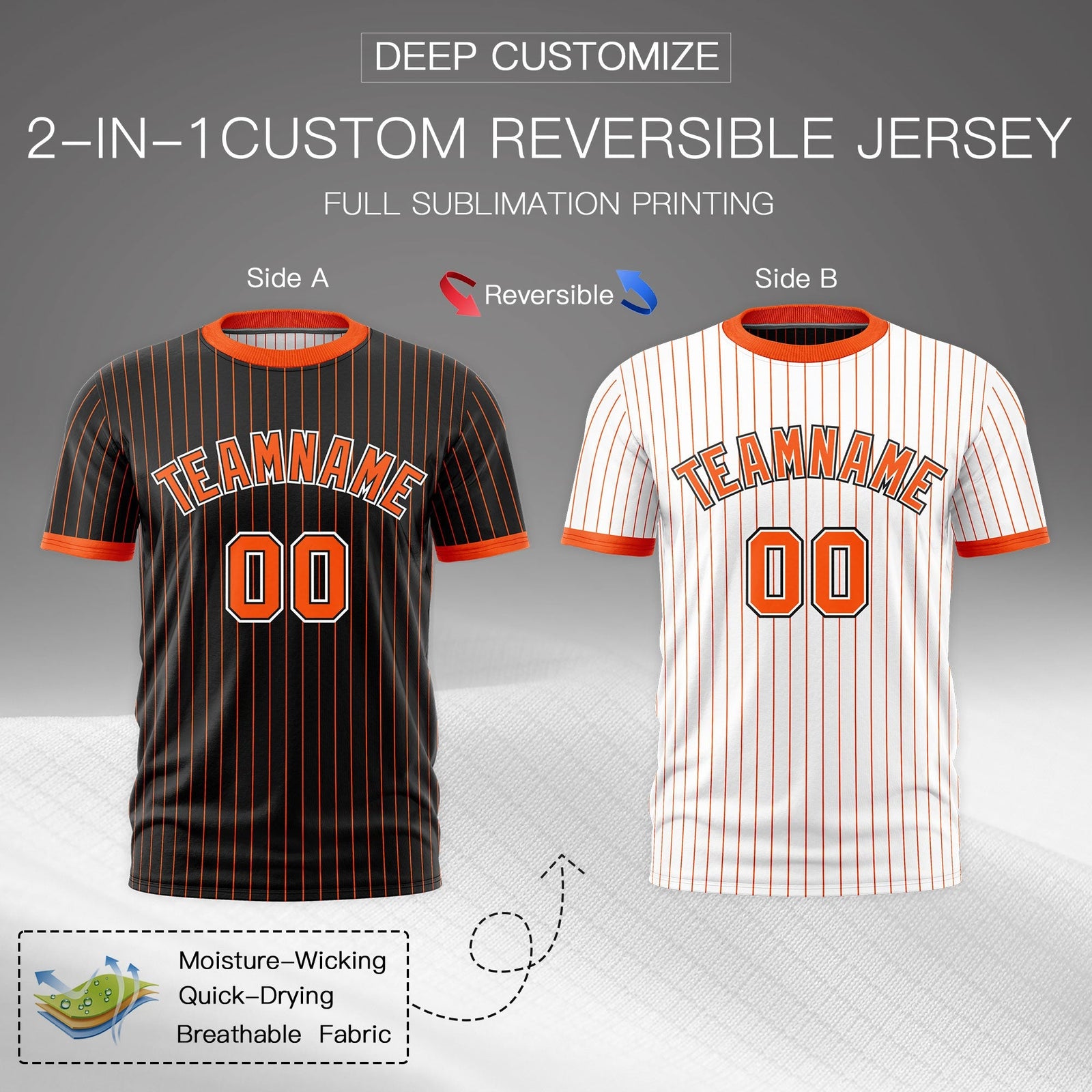 Custom Orange Black White Reversible Stripe Fashion T-shirt| KXKSHOP