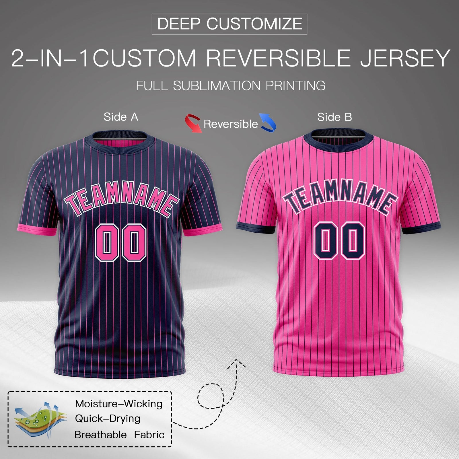 Custom Pink Navy White Reversible Stripe Fashion T-shirt| KXKSHOP