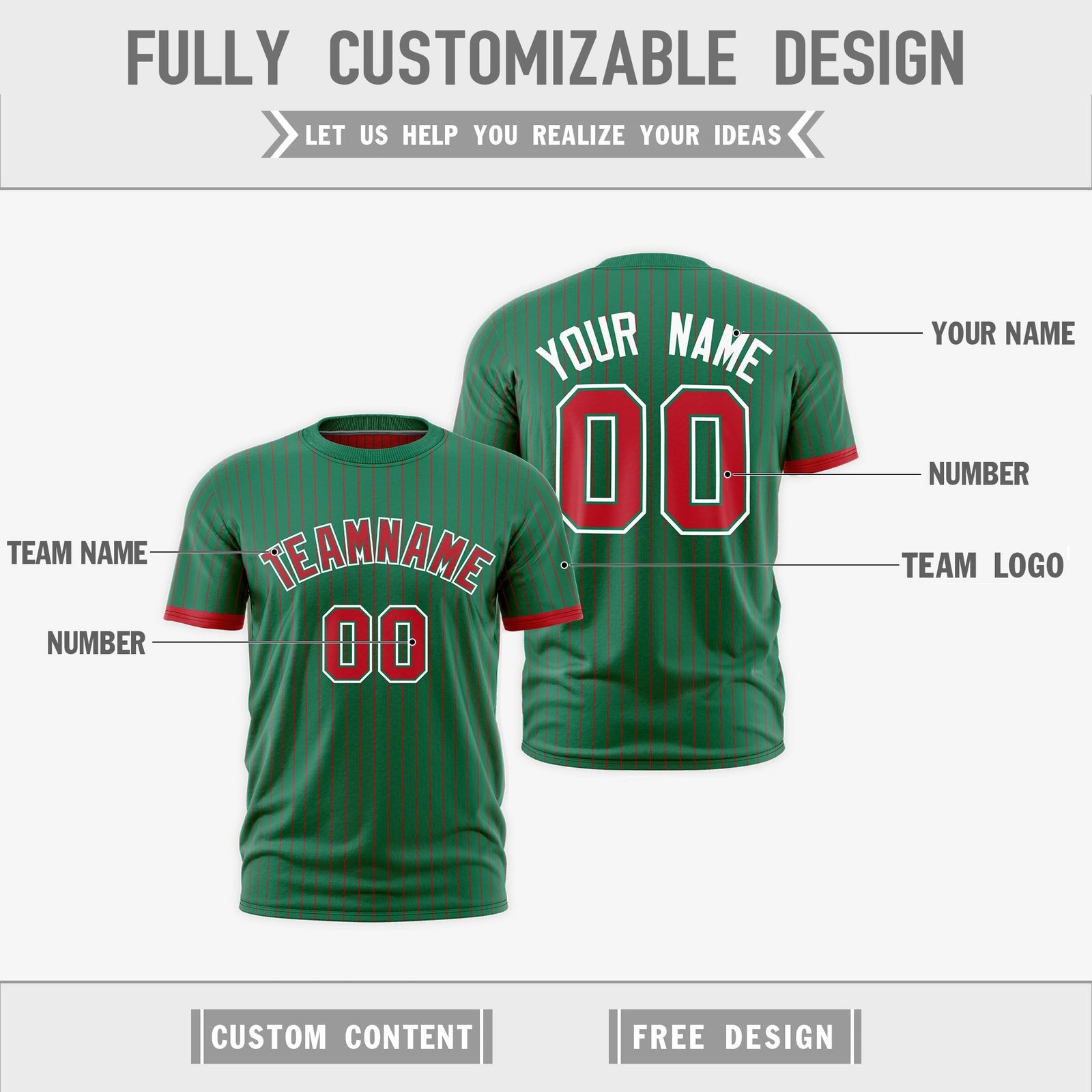 Custom Red Kelly Green White Reversible Stripe Fashion T-shirt| KXKSHOP