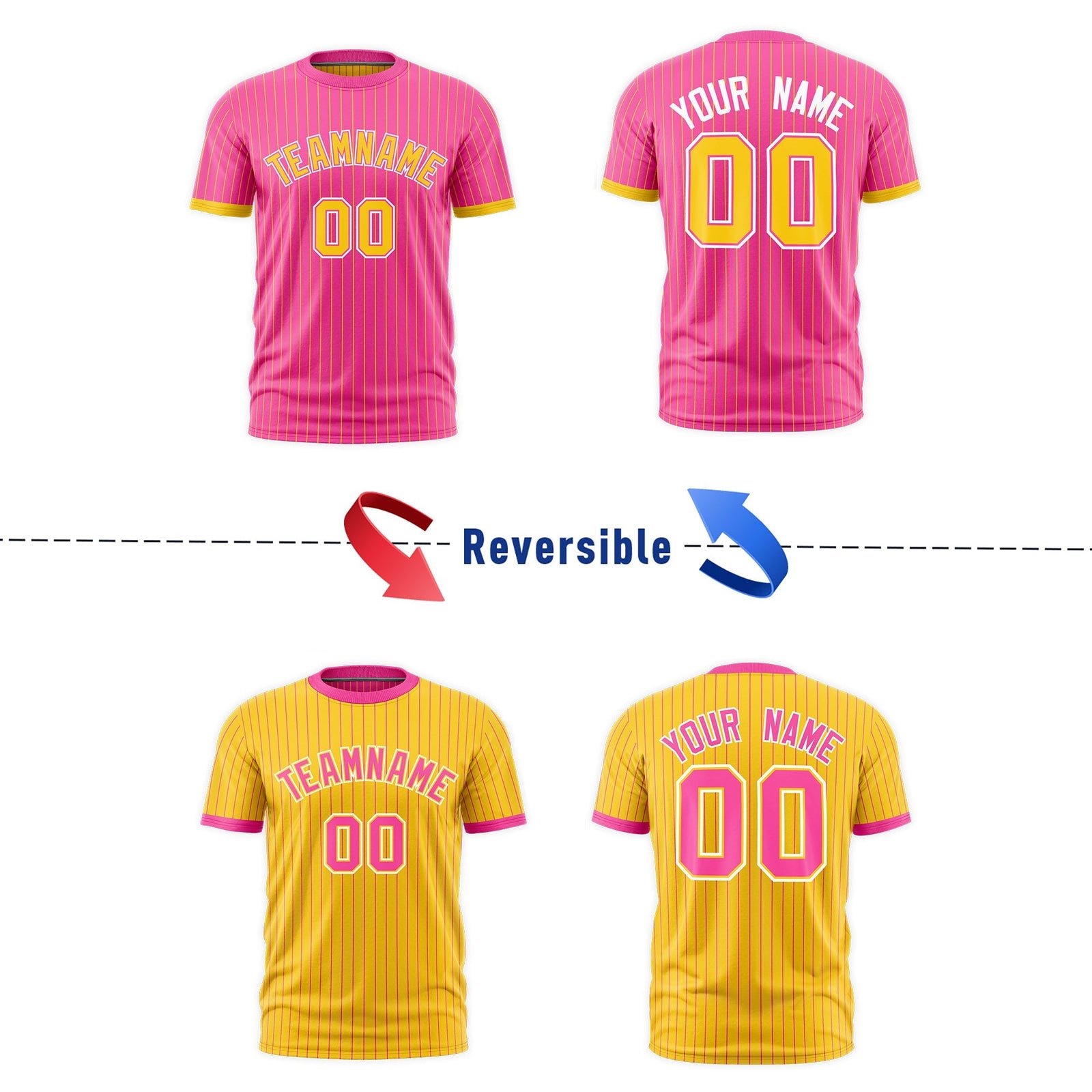 Custom Gold Pink White Reversible Stripe Fashion T-shirt| KXKSHOP