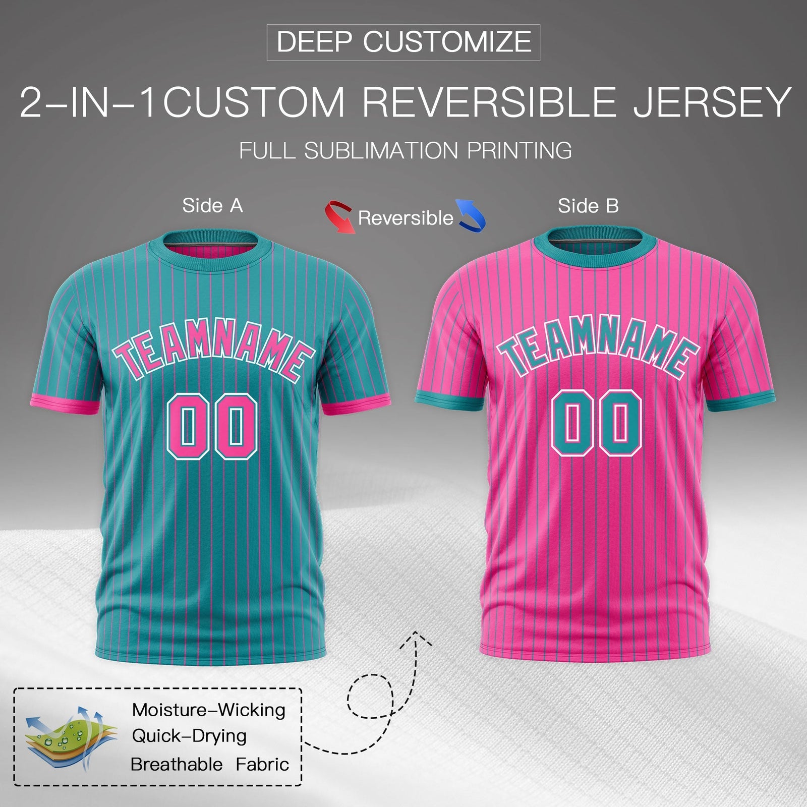 Custom Pink Aqua White Reversible Stripe Fashion T-shirt| KXKSHOP