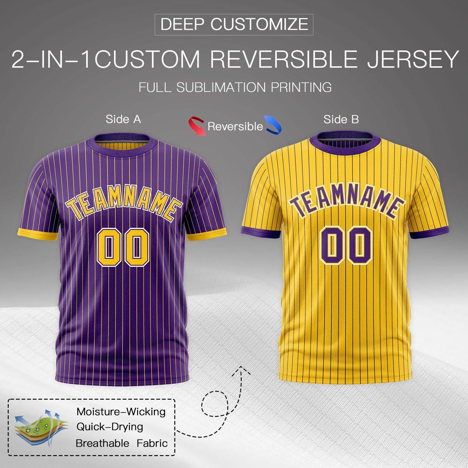 Custom Gold Purple White Reversible Stripe Fashion T-shirt| KXKSHOP