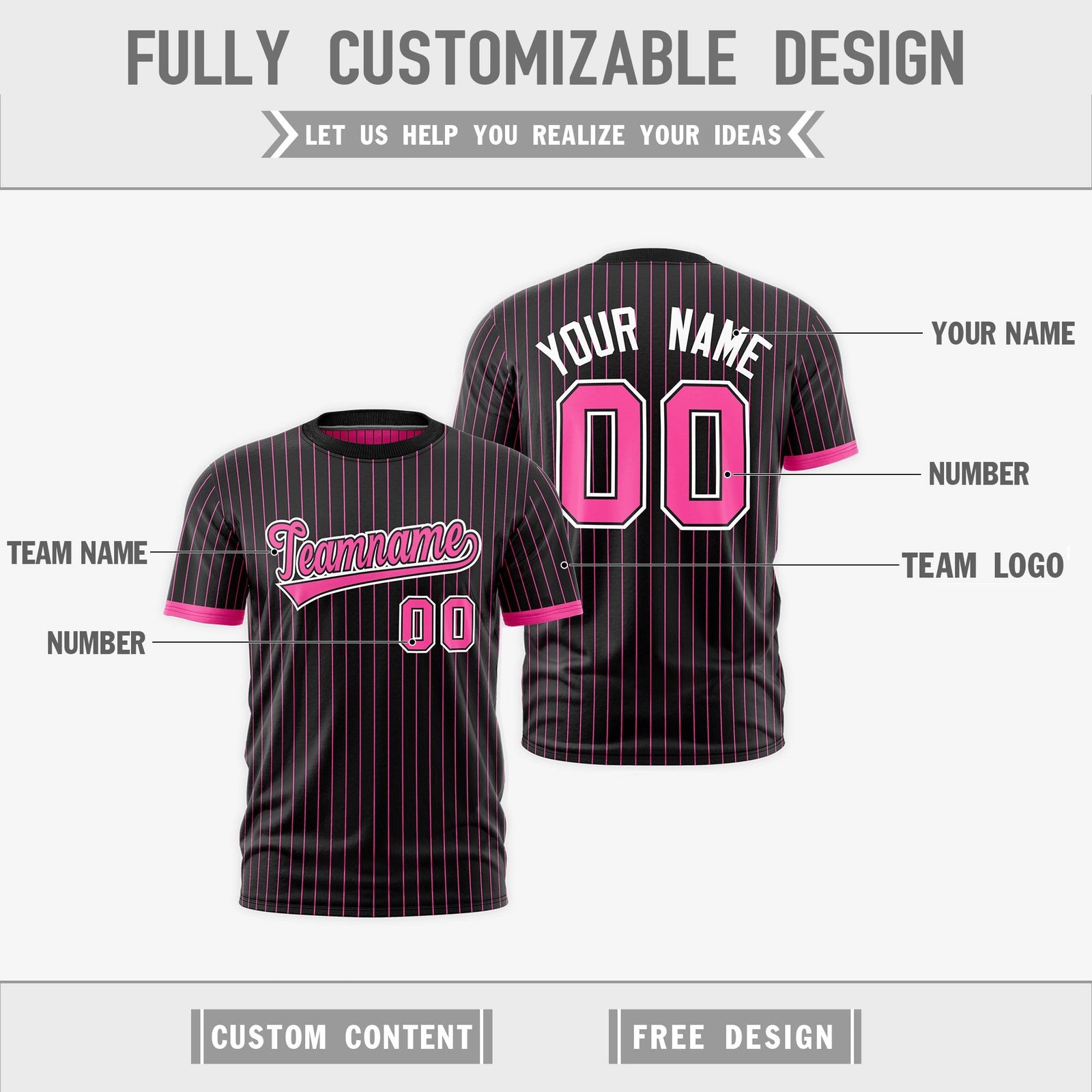 Custom Pink Black White Reversible Stripe Fashion T-shirt| KXKSHOP