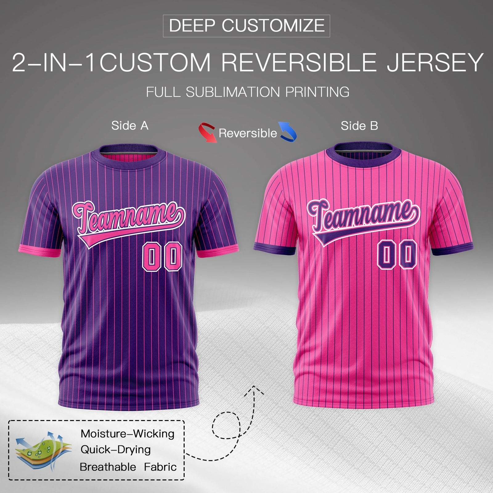 Custom Pink Purple White Reversible Stripe Fashion T-shirt| KXKSHOP