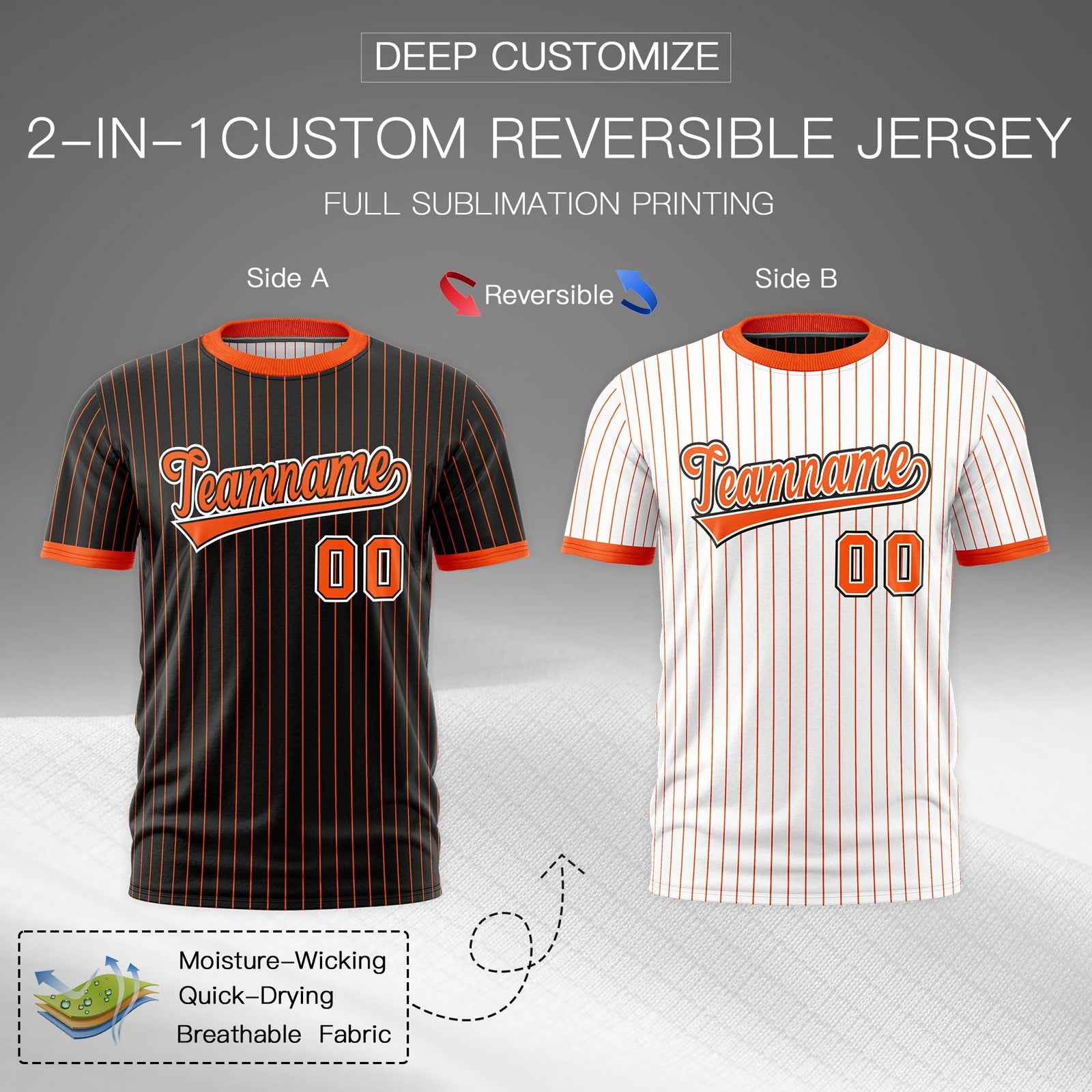 Custom Orange Black White Reversible Stripe Fashion T-shirt| KXKSHOP