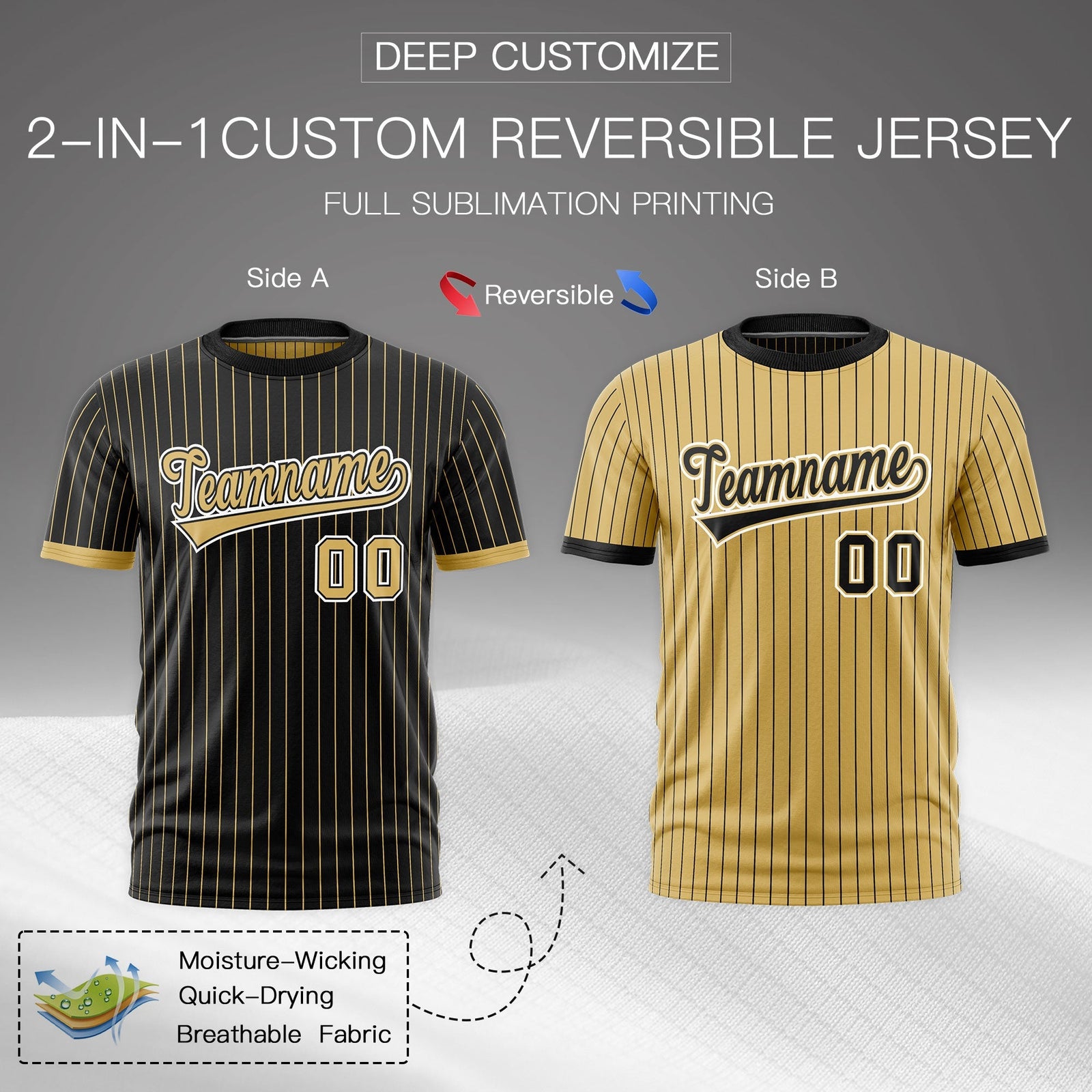 Custom Old Gold Black White Reversible Stripe Fashion T-shirt| KXKSHOP