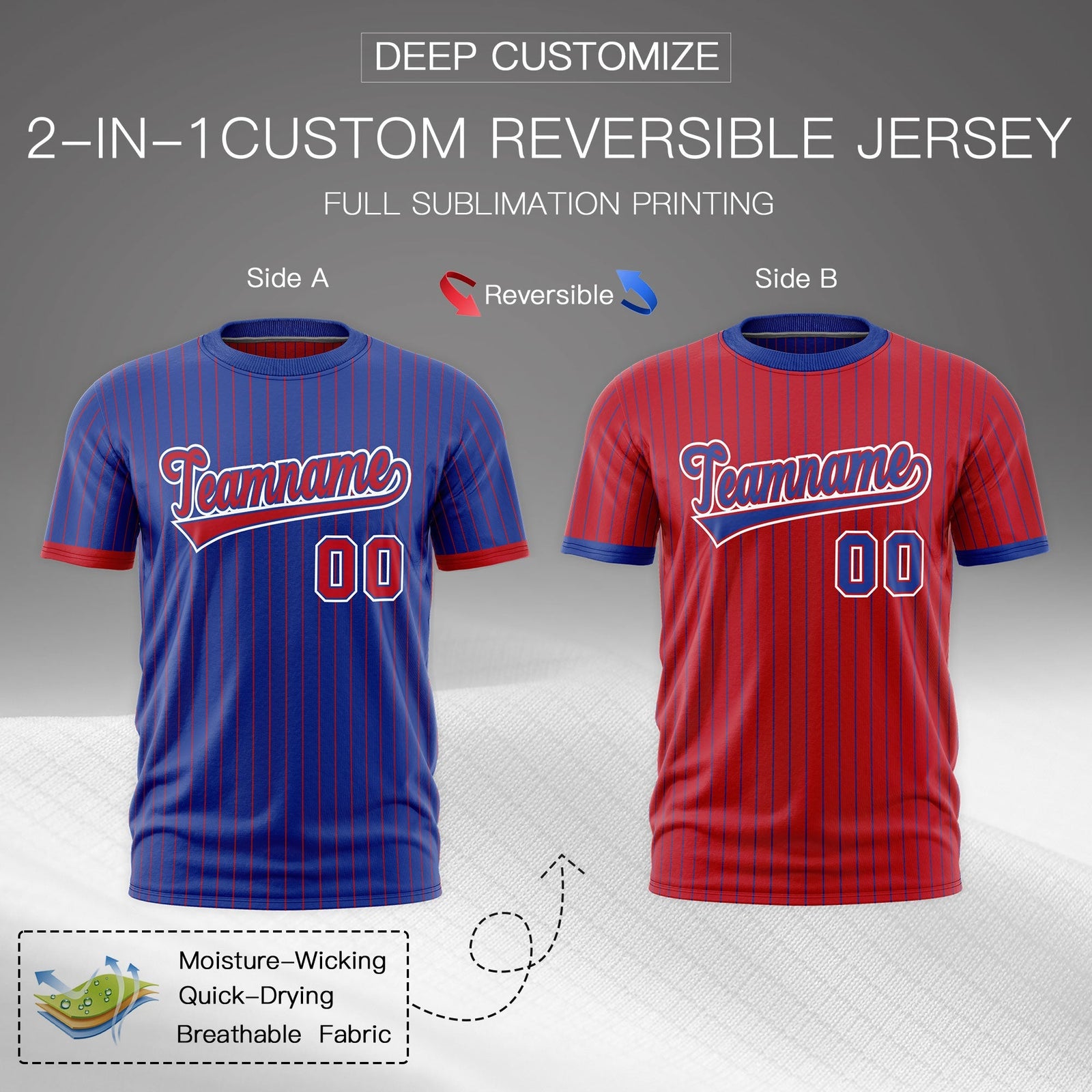Custom Red Royal Blue White Reversible Stripe Fashion T-shirt| KXKSHOP