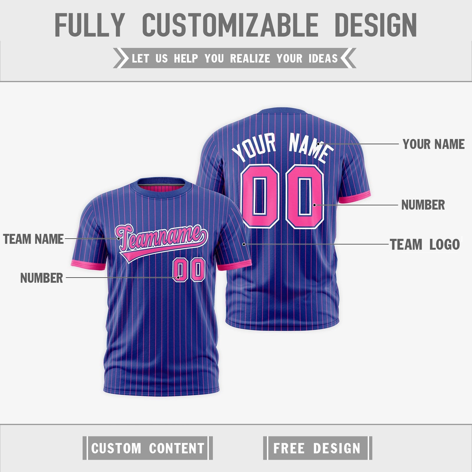 Custom Pink Royal Blue White Reversible Stripe Fashion T-shirt| KXKSHOP