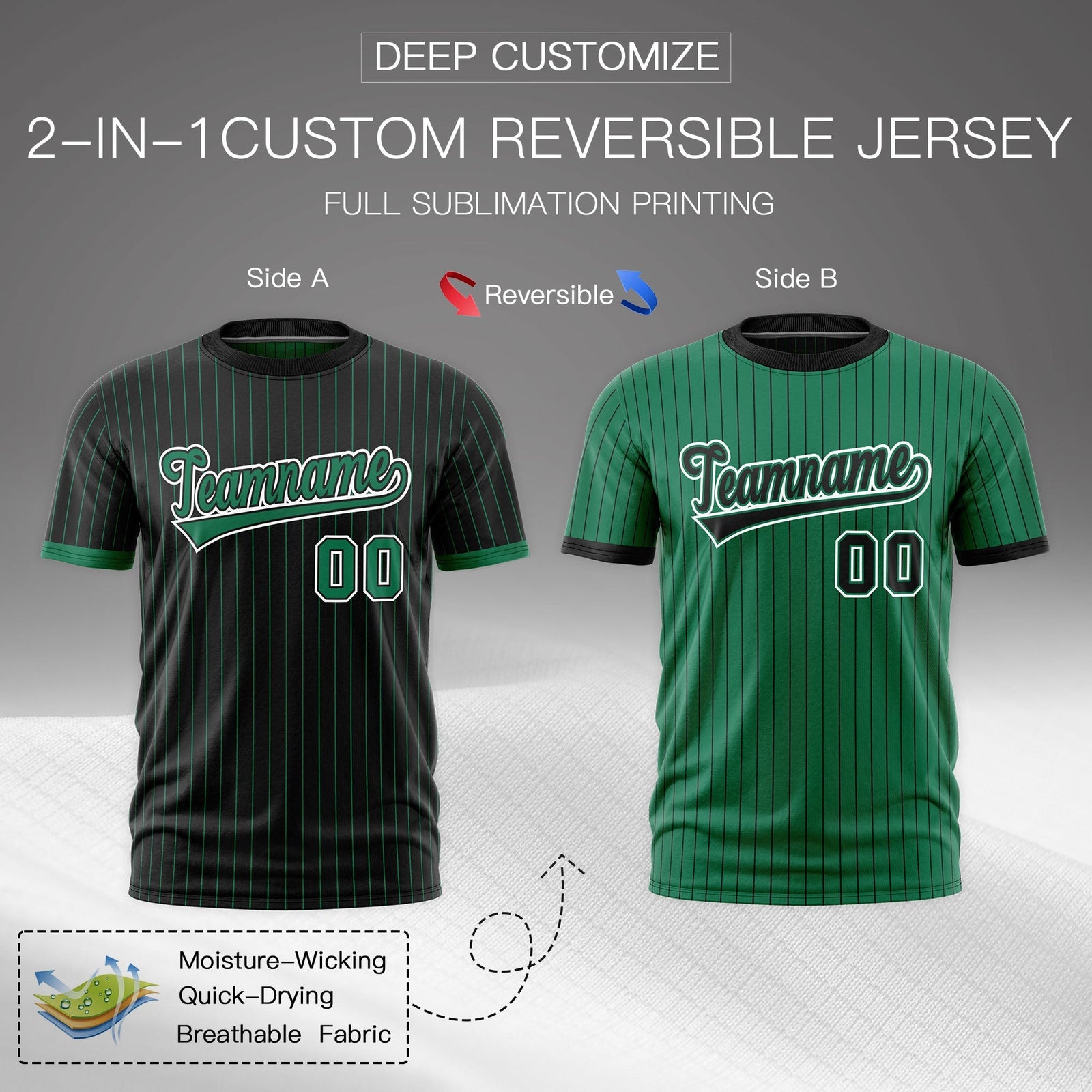 Custom Kelly Green Black White Reversible Stripe Fashion T-shirt| KXKSHOP