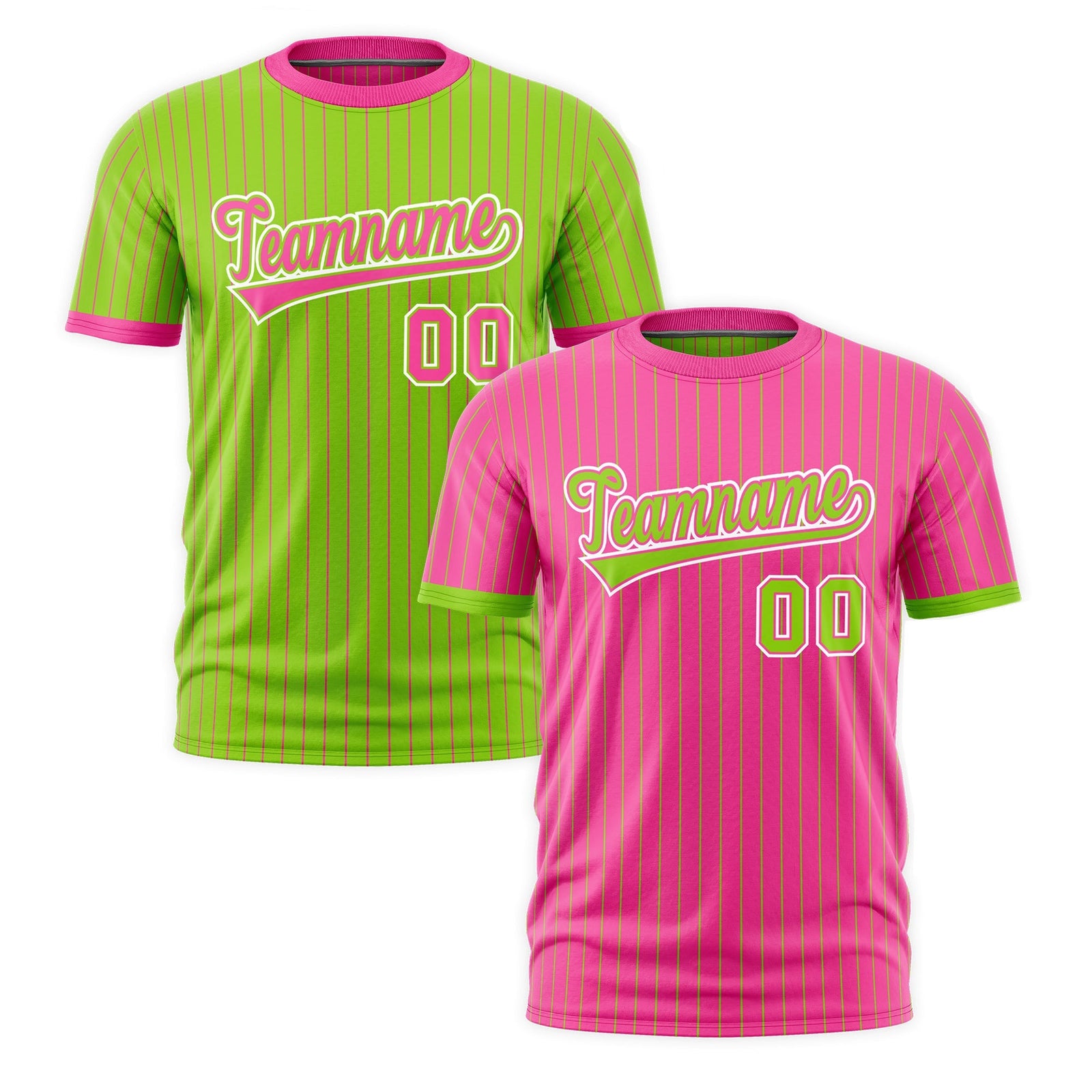 Custom Neon Green Pink White Reversible Stripe Fashion T-shirt| KXKSHOP