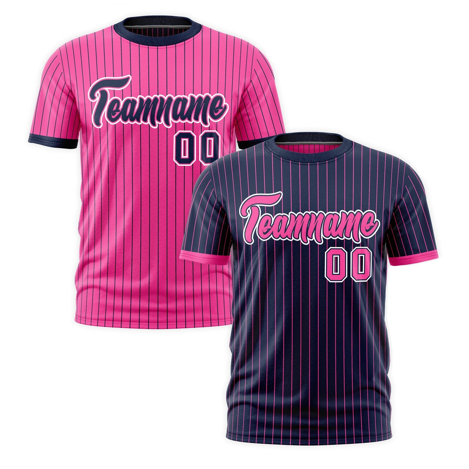 Custom Pink Navy White Reversible Stripe Fashion T-shirt| KXKSHOP