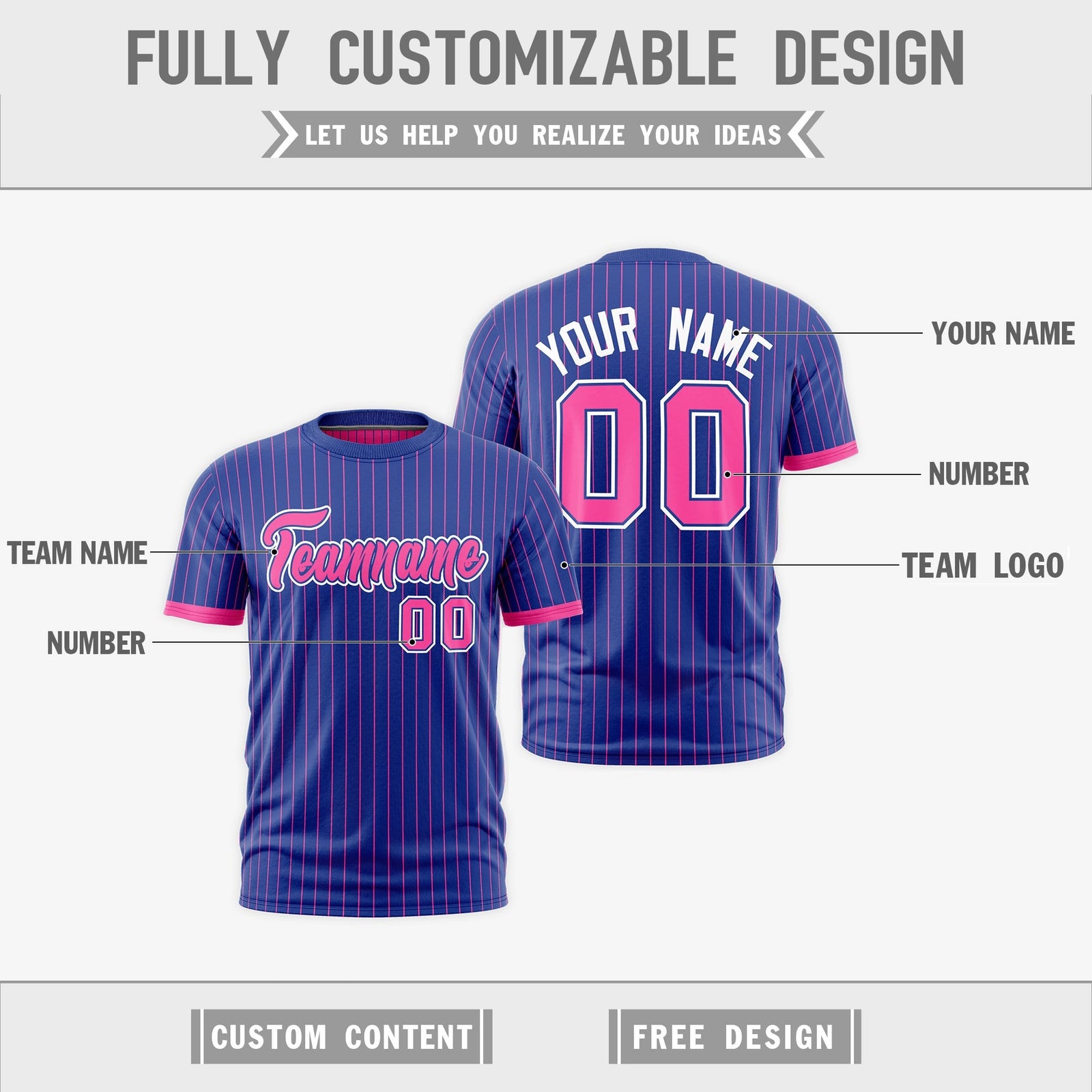 Custom Pink Royal Blue White Reversible Stripe Fashion T-shirt| KXKSHOP