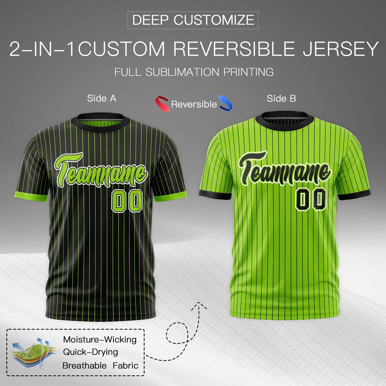 Custom Neon Green Black White Reversible Stripe Fashion T-shirt| KXKSHOP