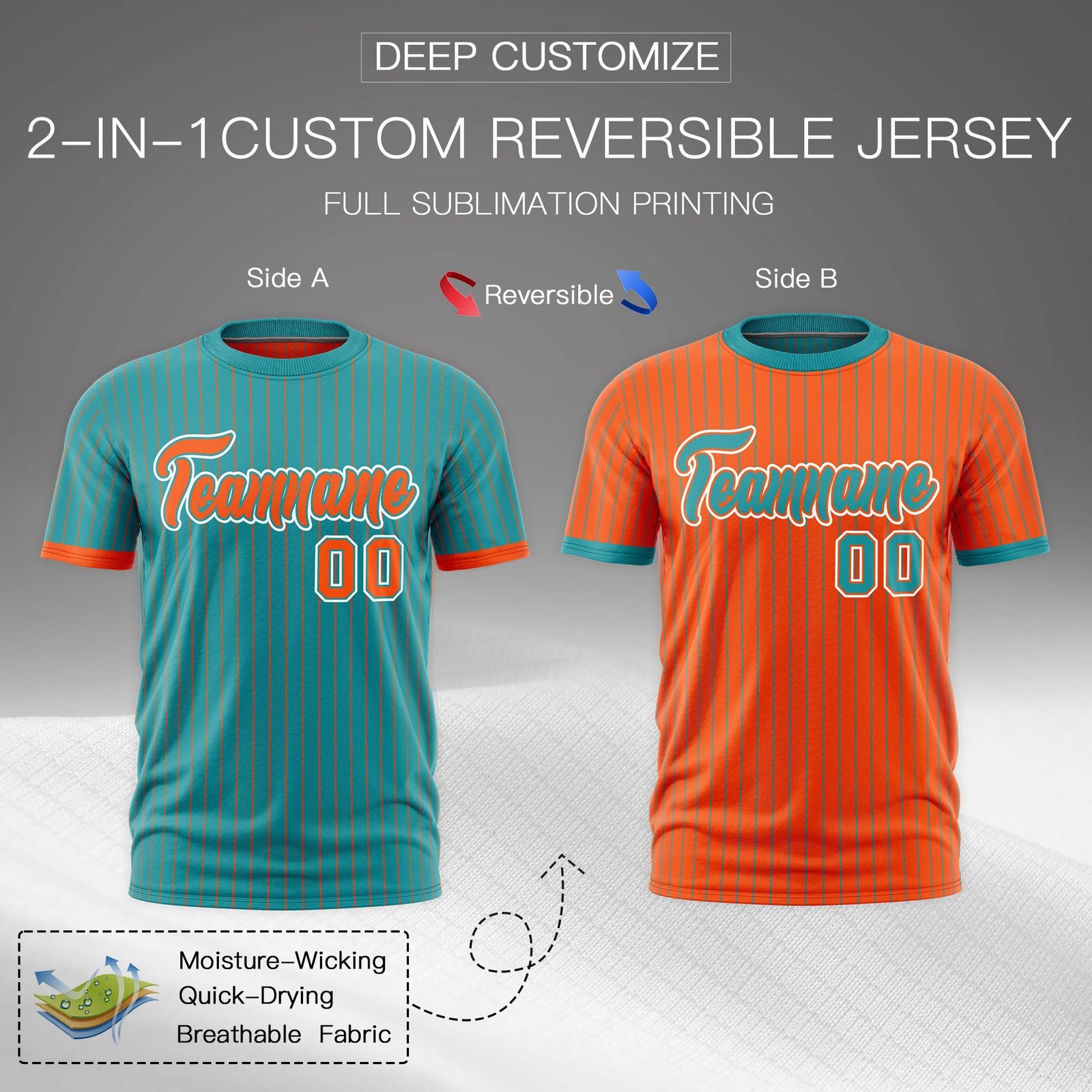 Custom Orange Aqua White Reversible Stripe Fashion T-shirt| KXKSHOP
