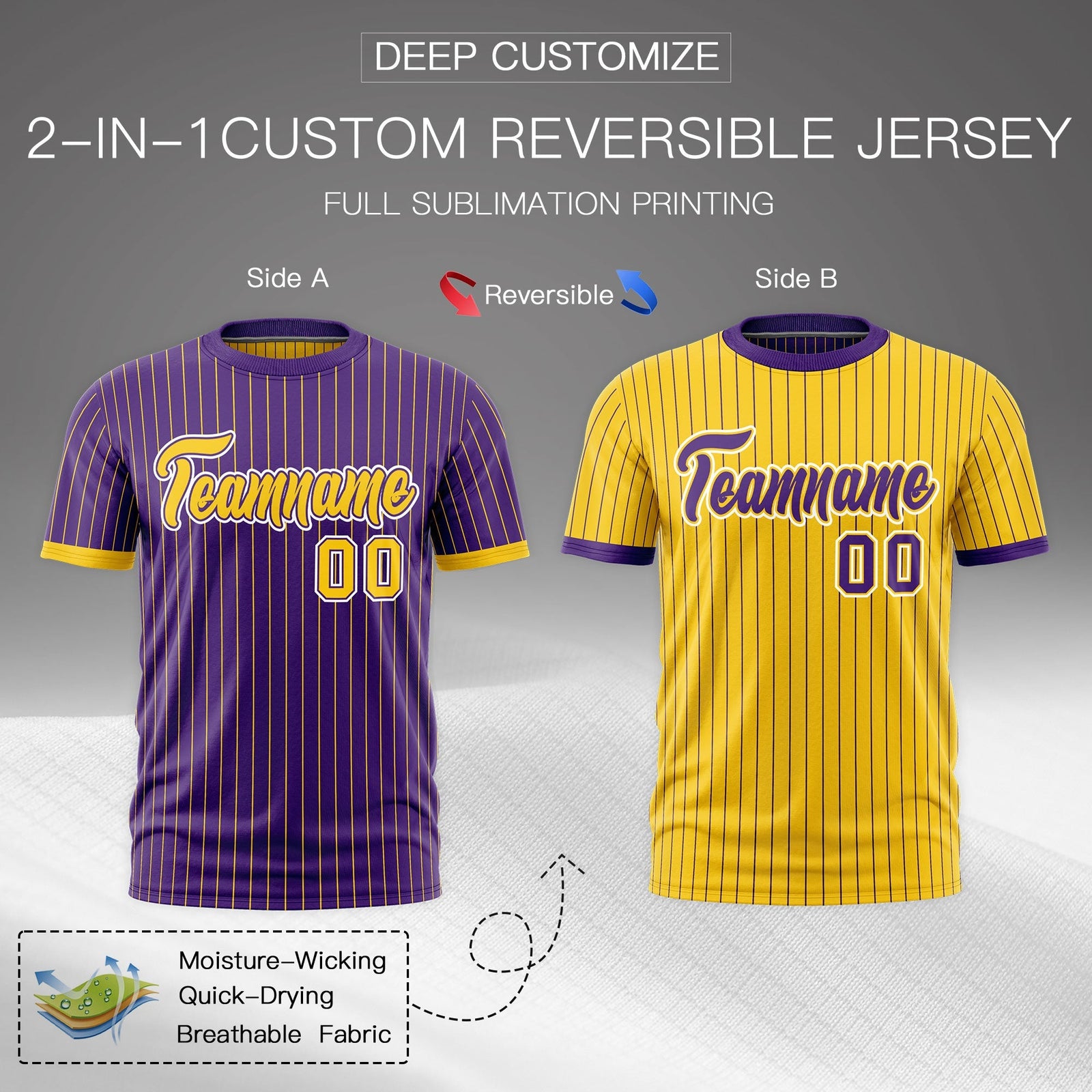 Custom Gold Purple White Reversible Stripe Fashion T-shirt| KXKSHOP