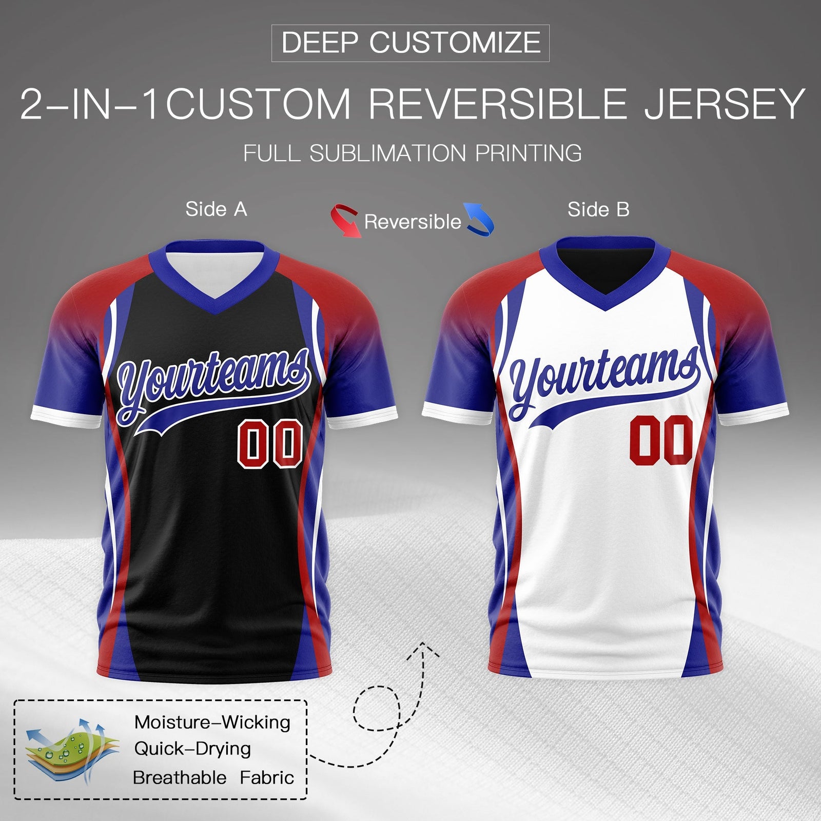 Custom Black Red Royal Blue Reversible Breathable T-shirt| KXKSHOP