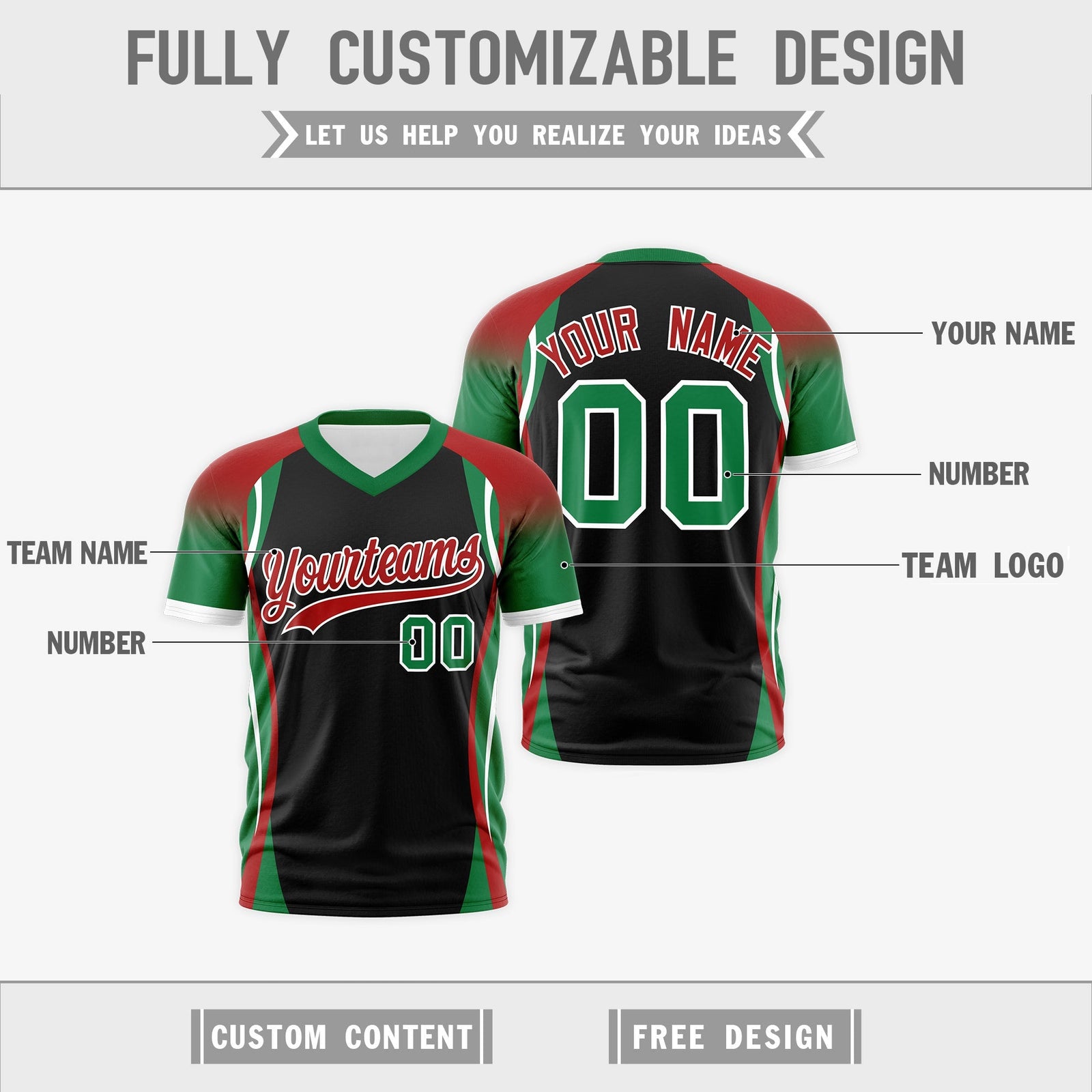 Custom Black Red Kelly Green Reversible Wrinkle-Resistant T-shirt| KXKSHOP