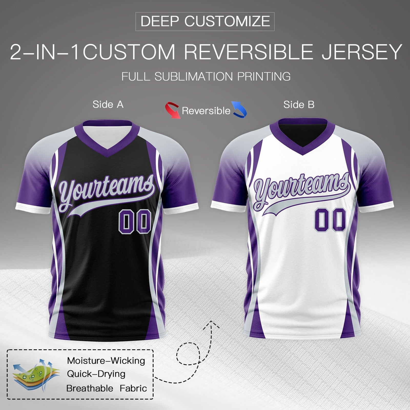 Custom Black Gray Purple Reversible Breathable T-shirt| KXKSHOP