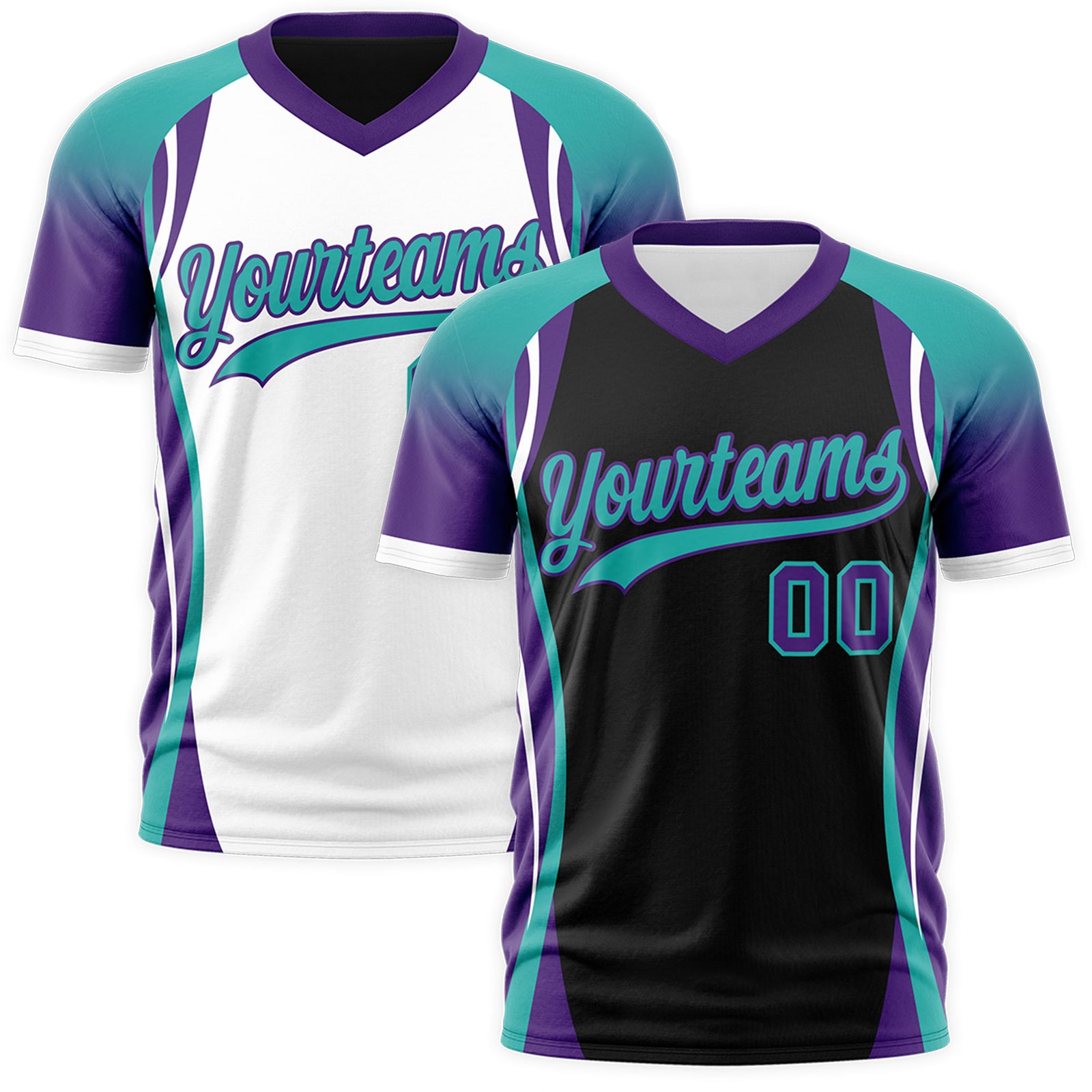 Custom Black Aqua Purple Reversible Wrinkle-Resistant T-shirt| KXKSHOP