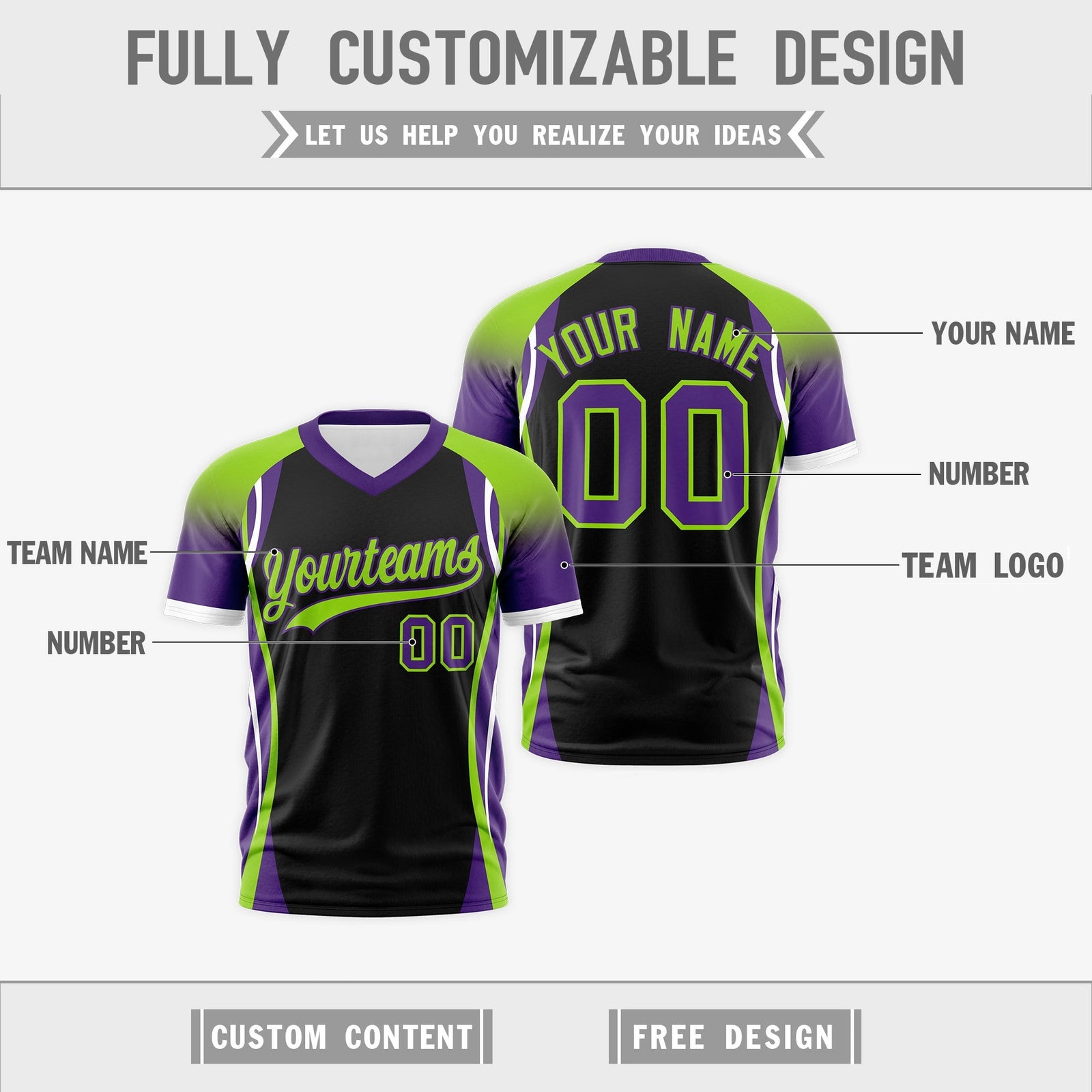 Custom Black Neon Green Purple Reversible Breathable T-shirt| KXKSHOP