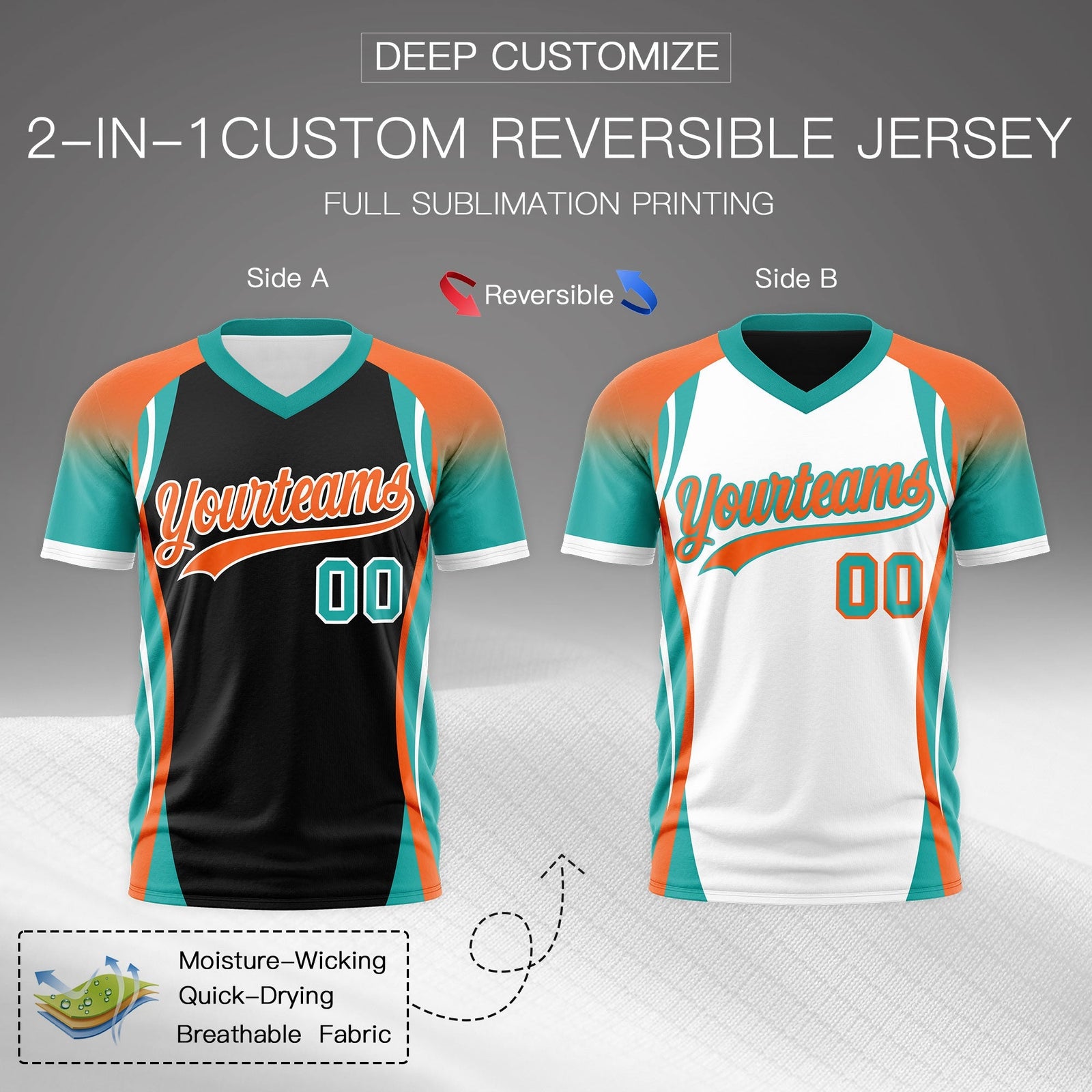 Custom Black Orange Aqua Reversible Wrinkle-Resistant T-shirt| KXKSHOP