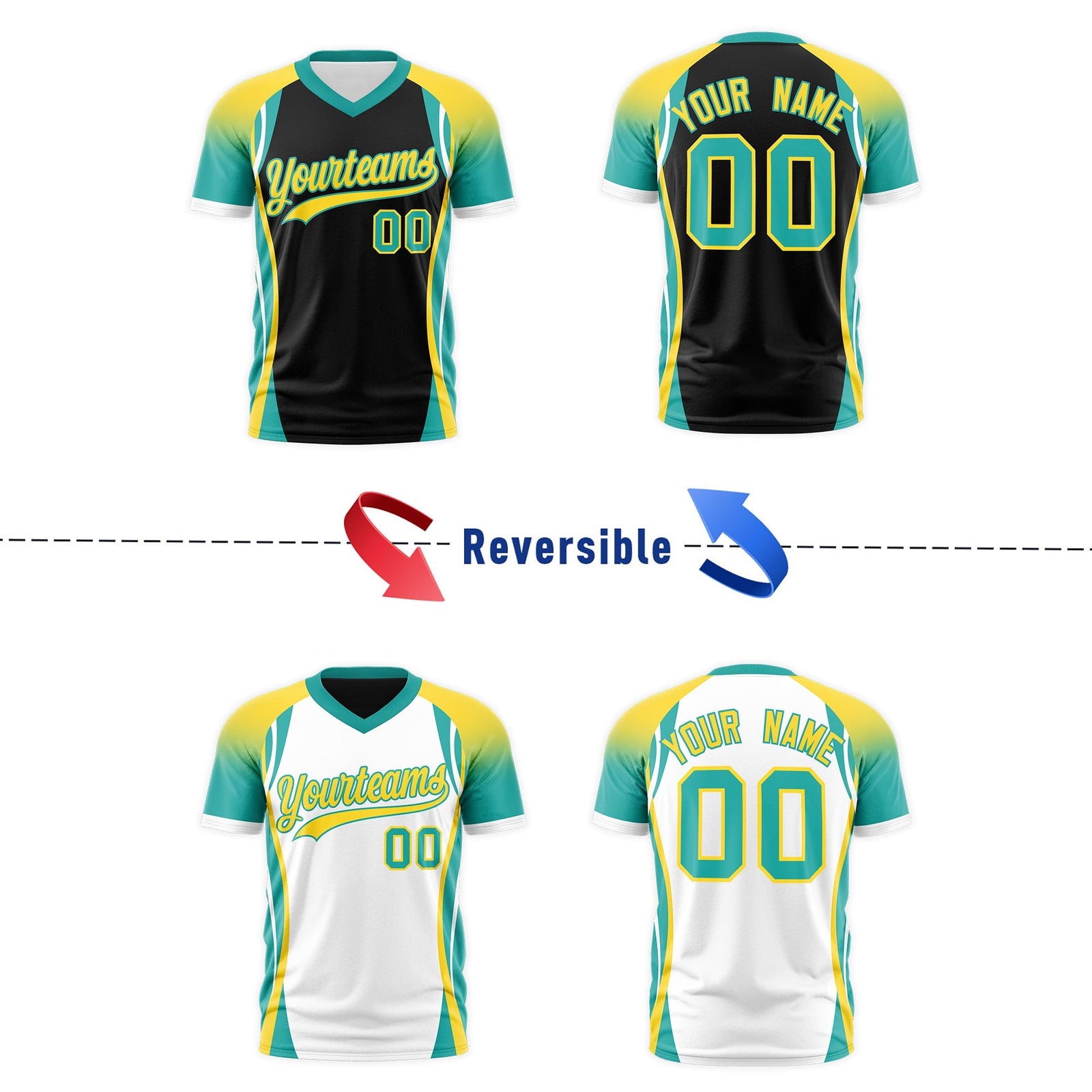 Custom Black Gold Aqua Reversible Breathable T-shirt| KXKSHOP