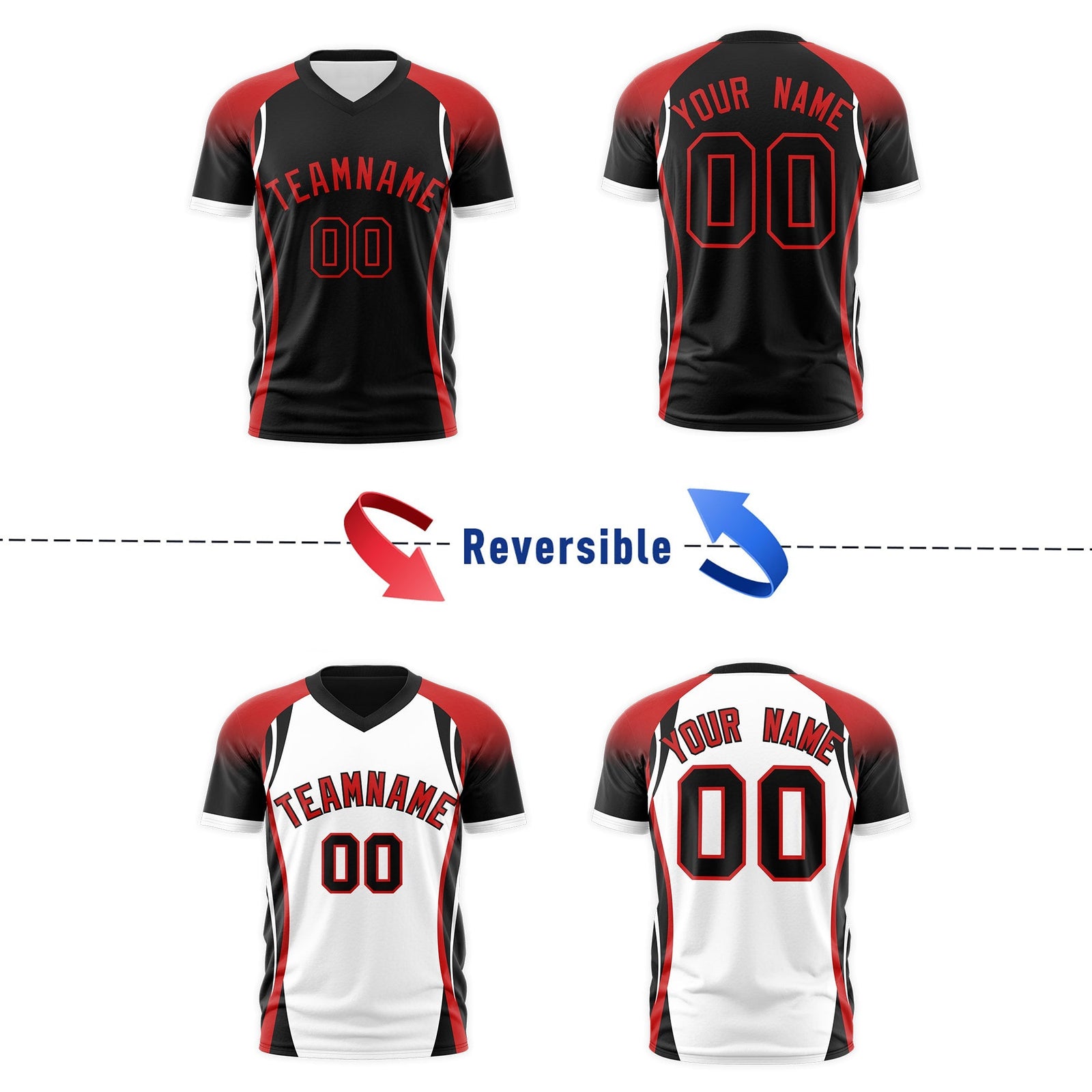 Custom Black Red White Reversible Wrinkle-Resistant T-shirt| KXKSHOP
