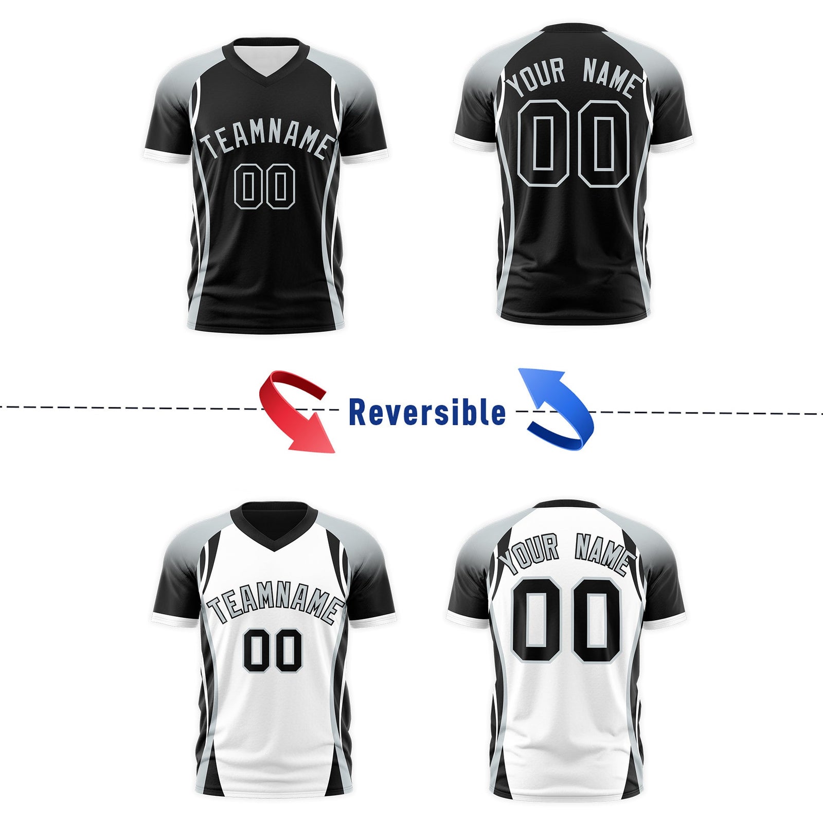 Custom Black Gray White Reversible Wrinkle-Resistant T-shirt| KXKSHOP