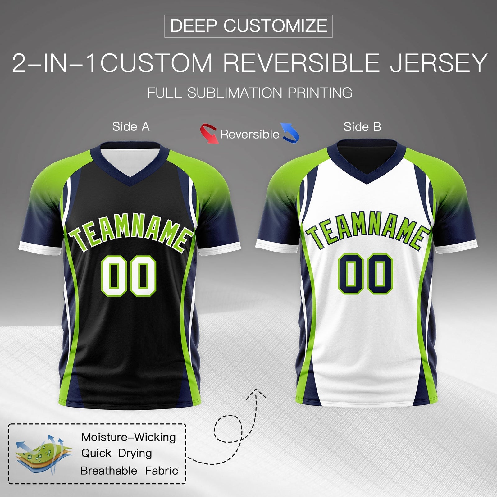 Custom Black Neon Green Navy Reversible Breathable T-shirt| KXKSHOP