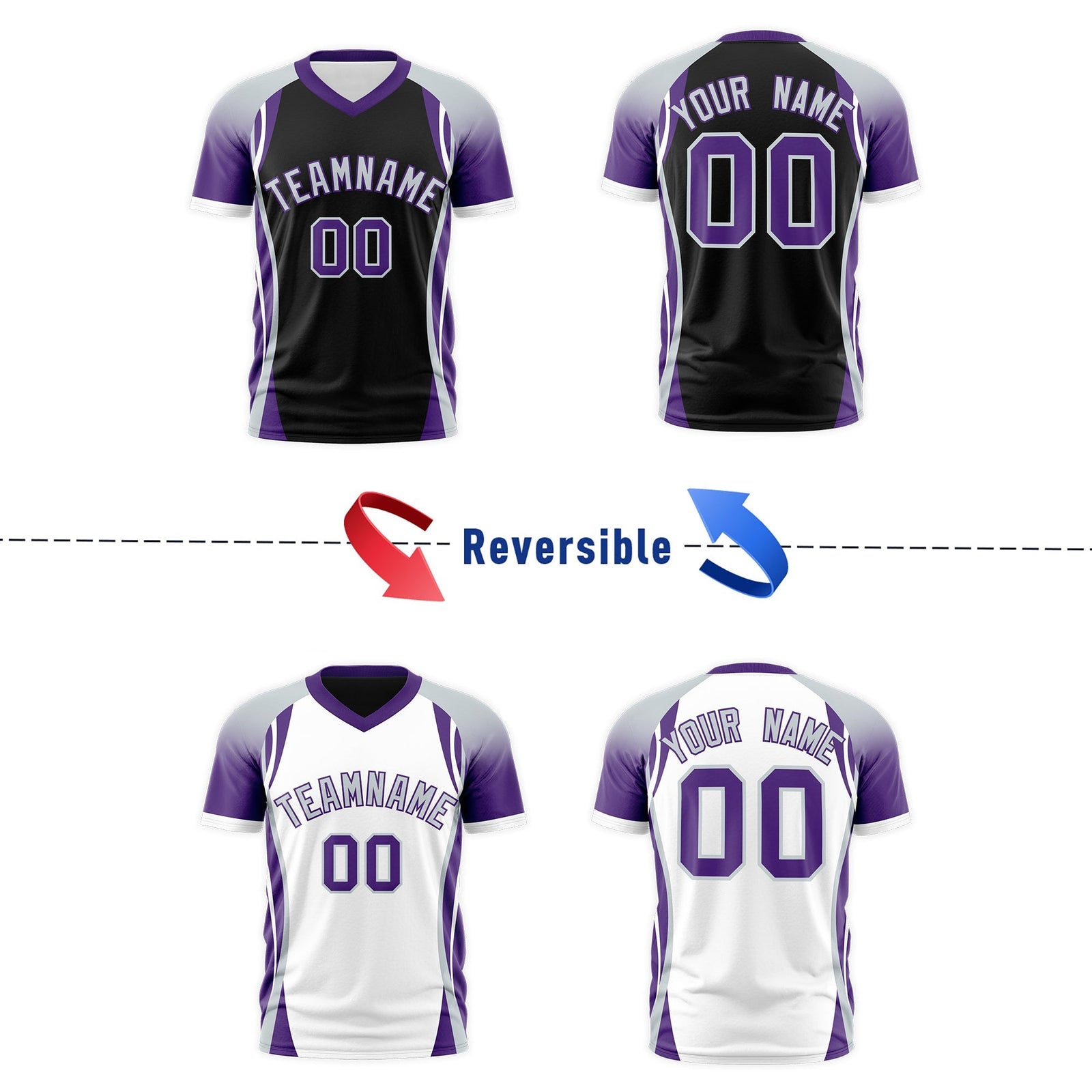 Custom Black Gray Purple Reversible Breathable T-shirt| KXKSHOP