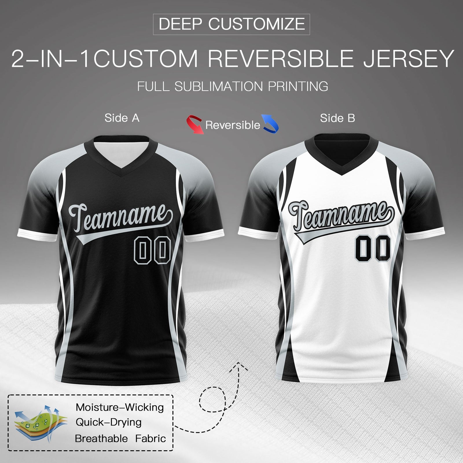 Custom Black Gray White Reversible Wrinkle-Resistant T-shirt| KXKSHOP