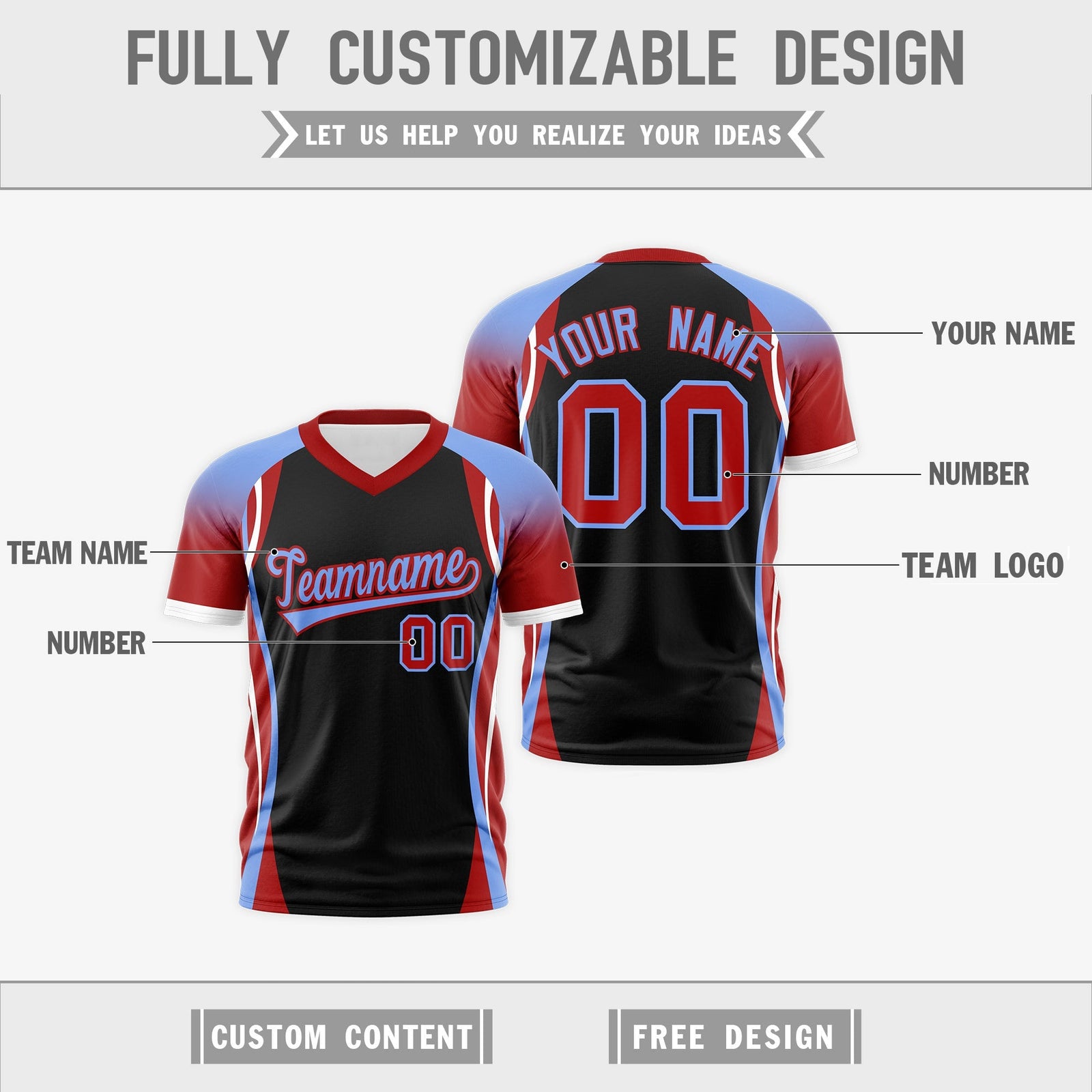 Custom Black Light Blue Red Reversible Breathable T-shirt| KXKSHOP