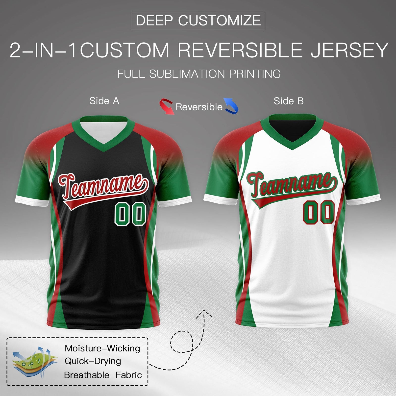 Custom Black Red Kelly Green Reversible Wrinkle-Resistant T-shirt| KXKSHOP